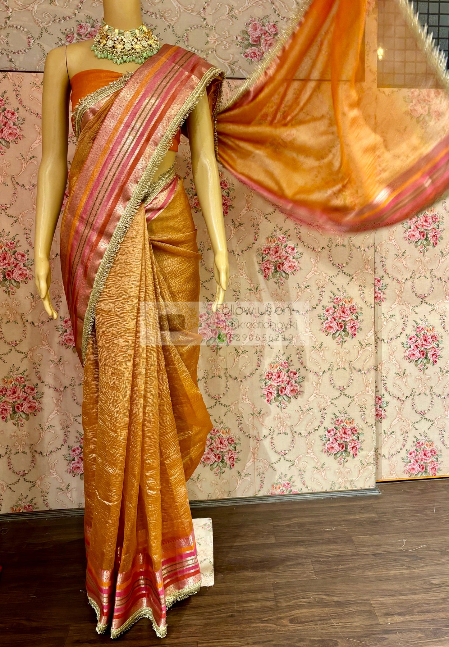 Orange Banarasi Tissue Saree kreationbykj