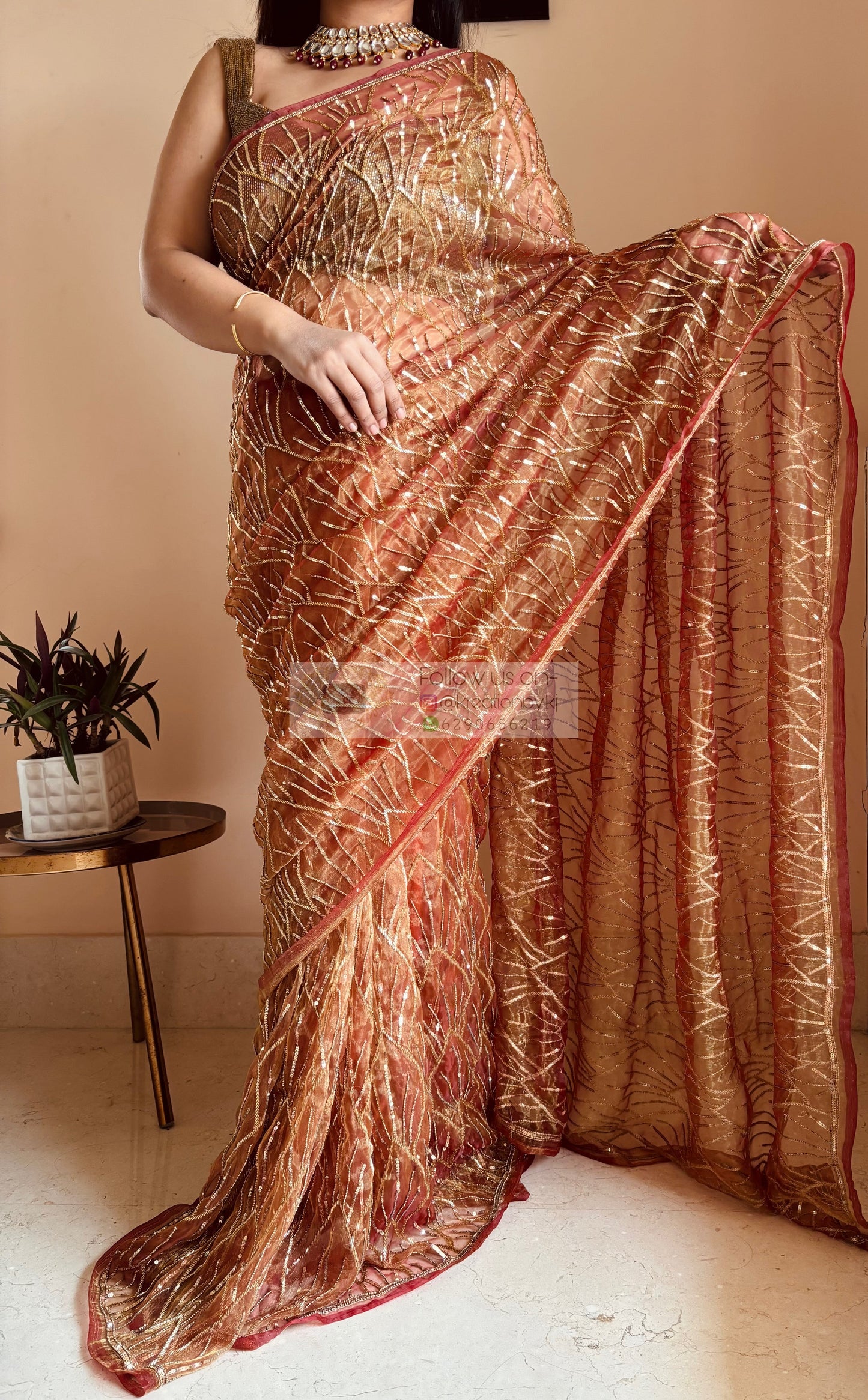 Liquid Gold A Sky full of Stars Saree For Reception kreationbykj