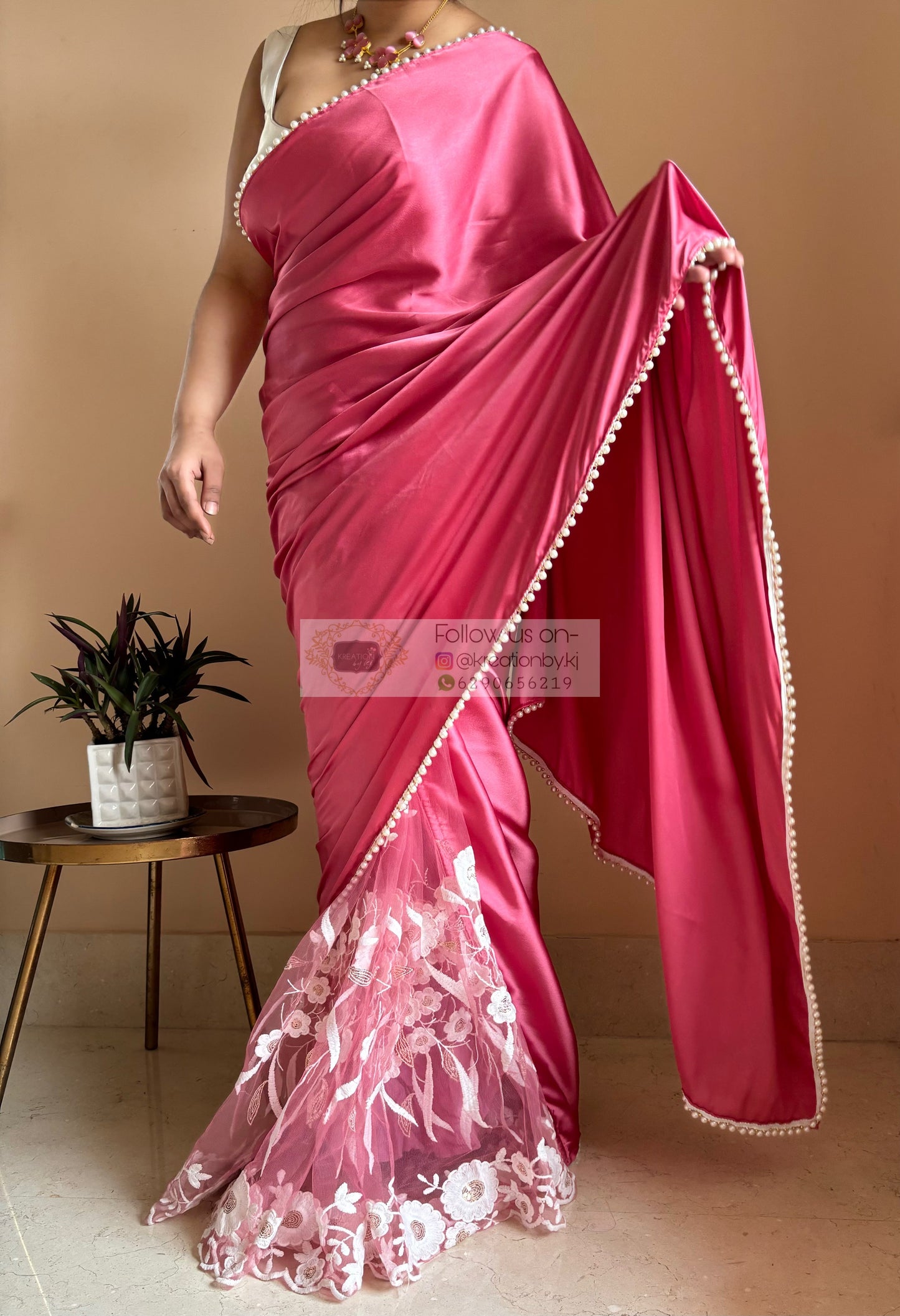 Pink Cherry Blossom Half Saree kreationbykj