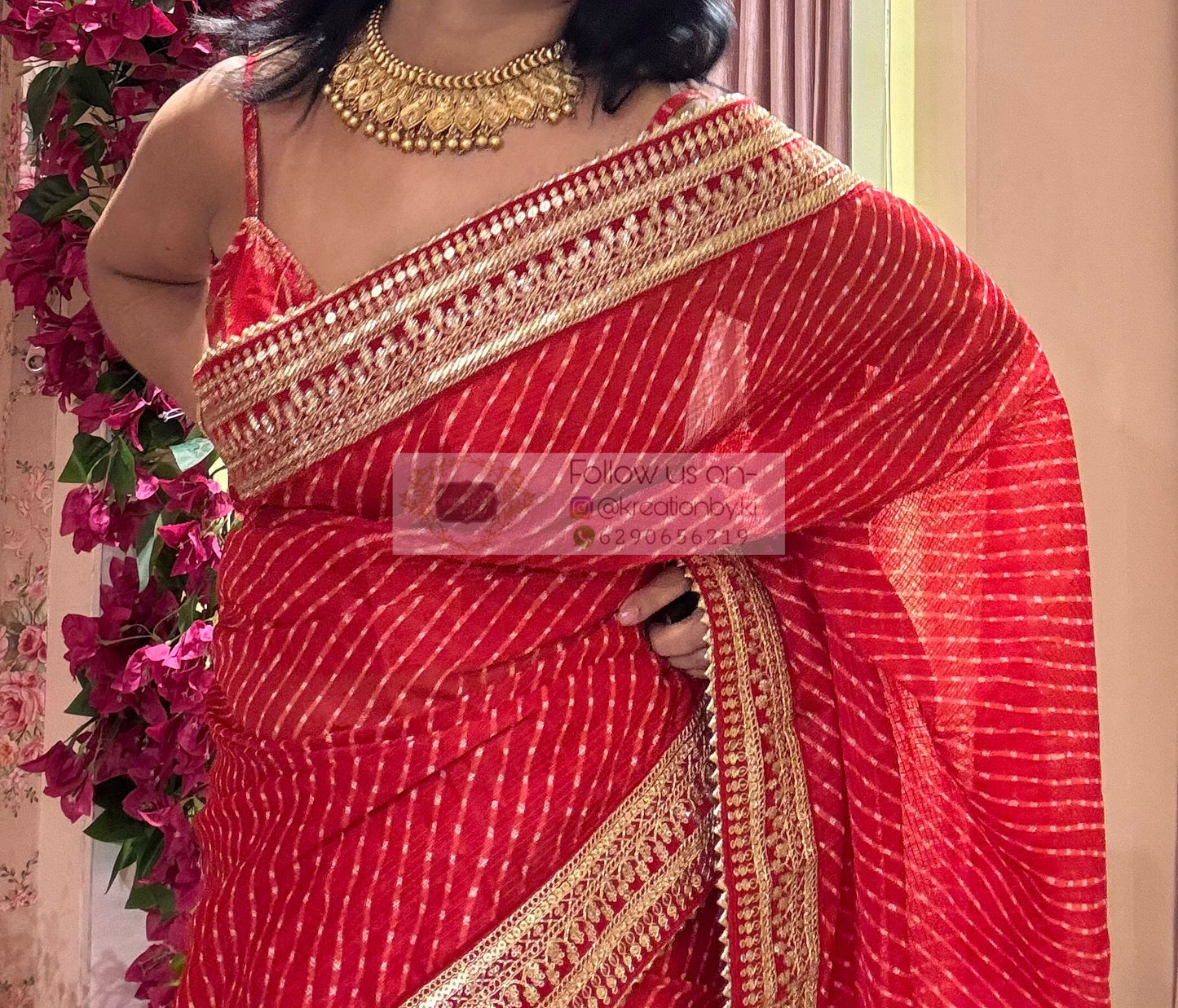 Red Kota Saree with Red Border for Wedding kreationbykj