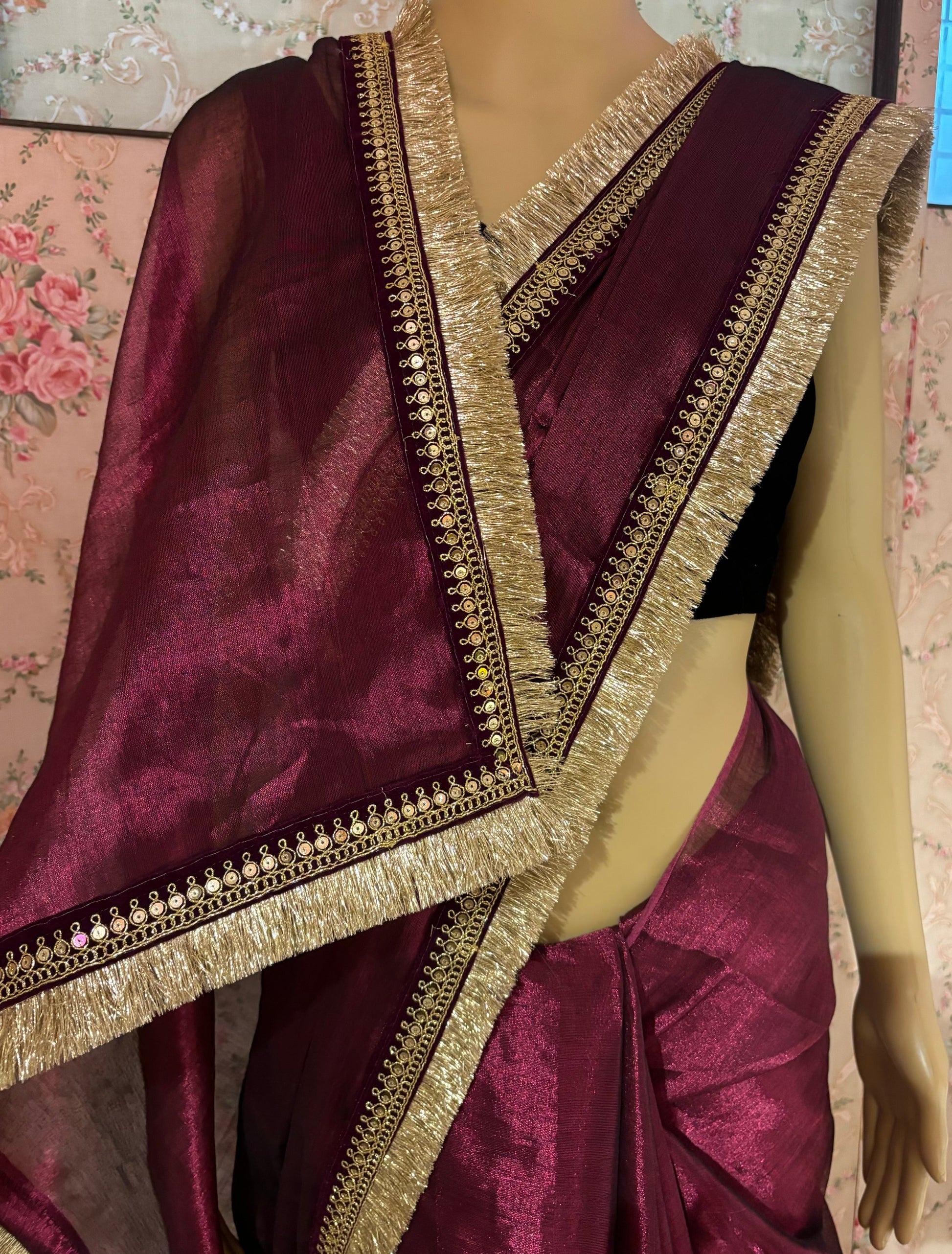 Wine Tissue Banno Saree kreationbykj