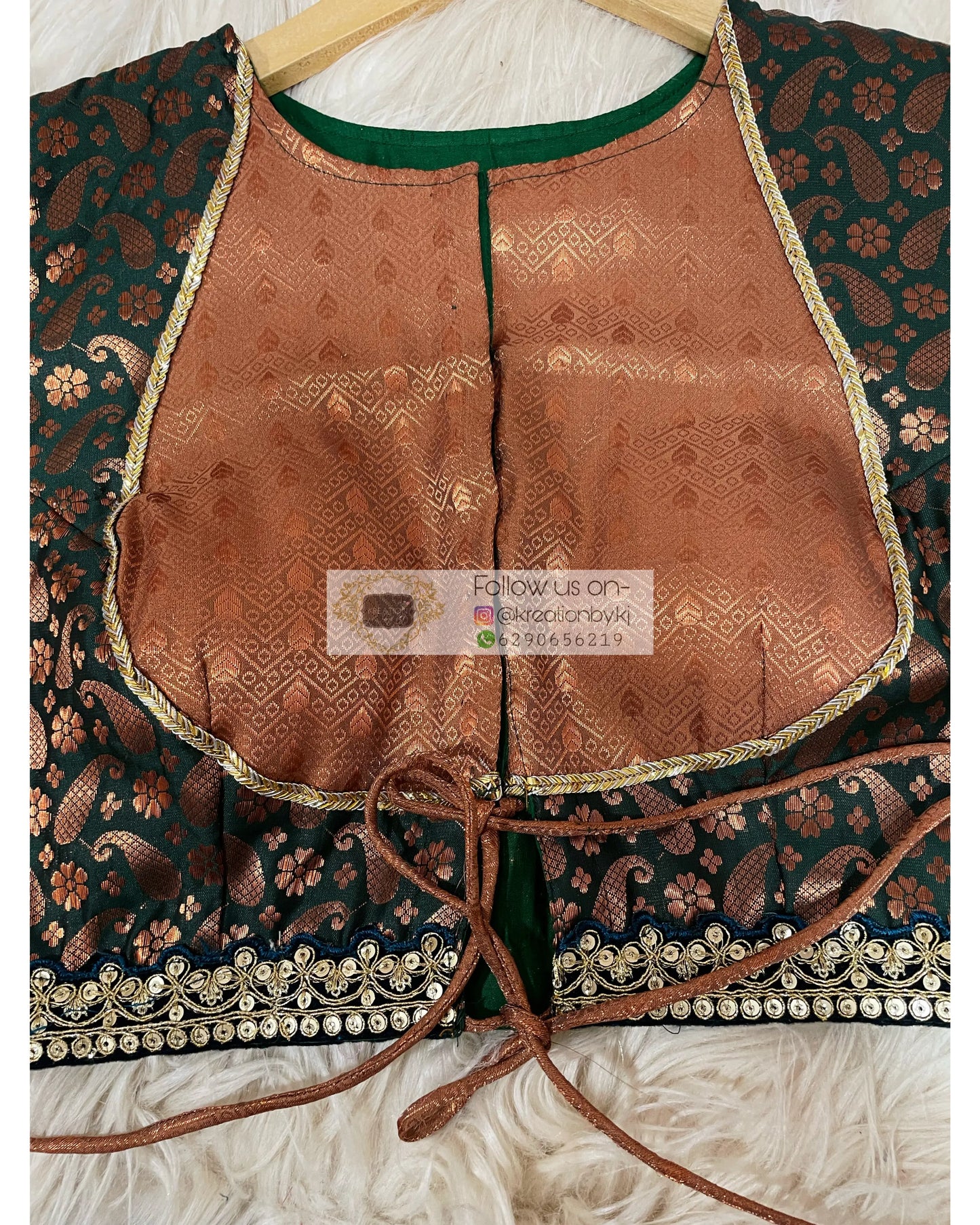 Copper Bottle Green Darbari Cut Blouse Koti Style kreationbykj