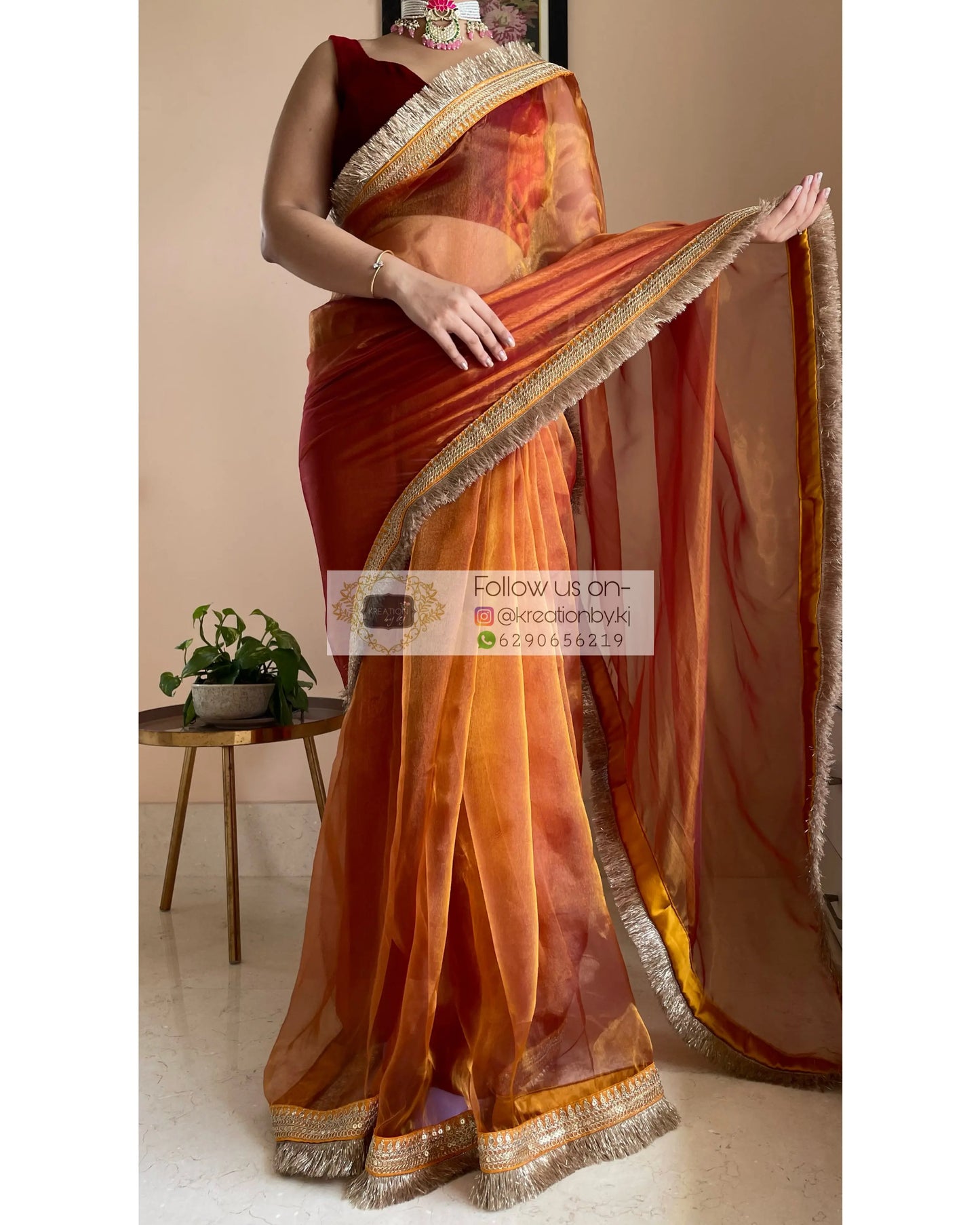 Molten Copper Glass Tissue Banno Saree kreationbykj