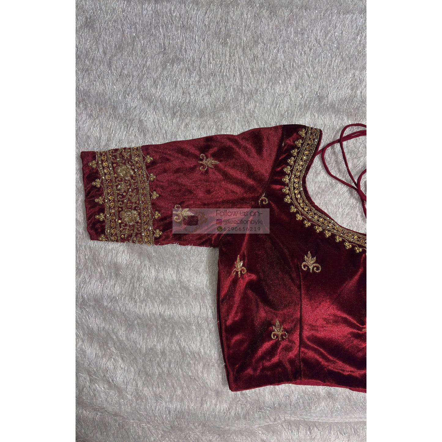 Maroon Velvet Bridal Blouse with Zardosi Work kreationbykj