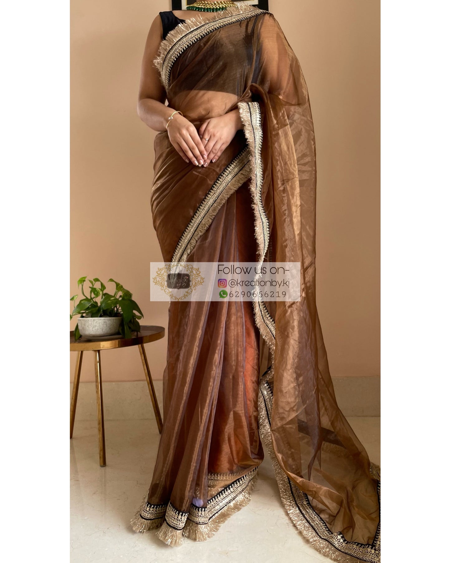 Copper Brown Glass Tissue Banno Saree kreationbykj