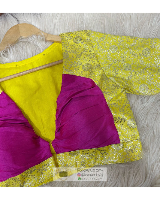 Lemon Brocade Full Sleeve Blouse kreationbykj