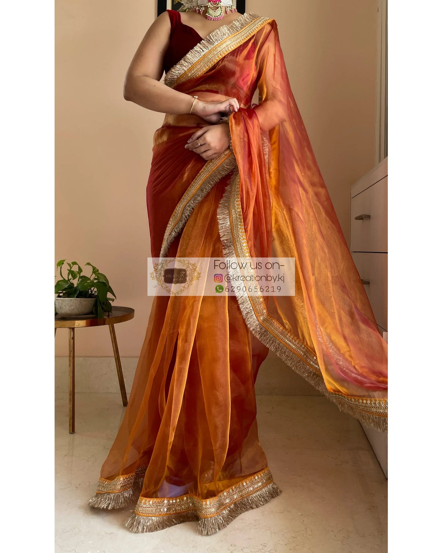 Molten Copper Glass Tissue Banno Saree kreationbykj
