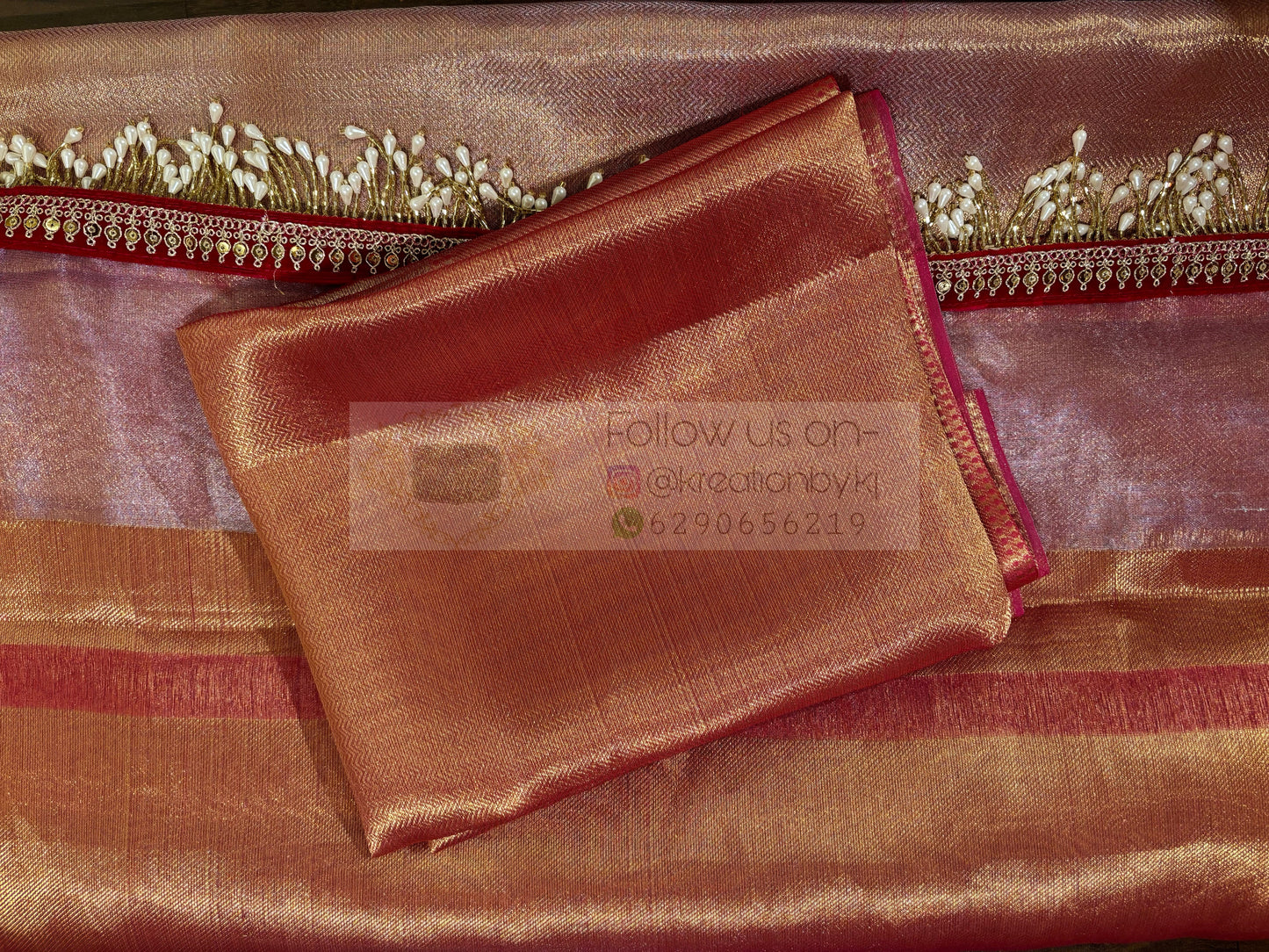 Dusty Pink Tissue Banarasi Saree with Designer Velvet Blouse kreationbykj