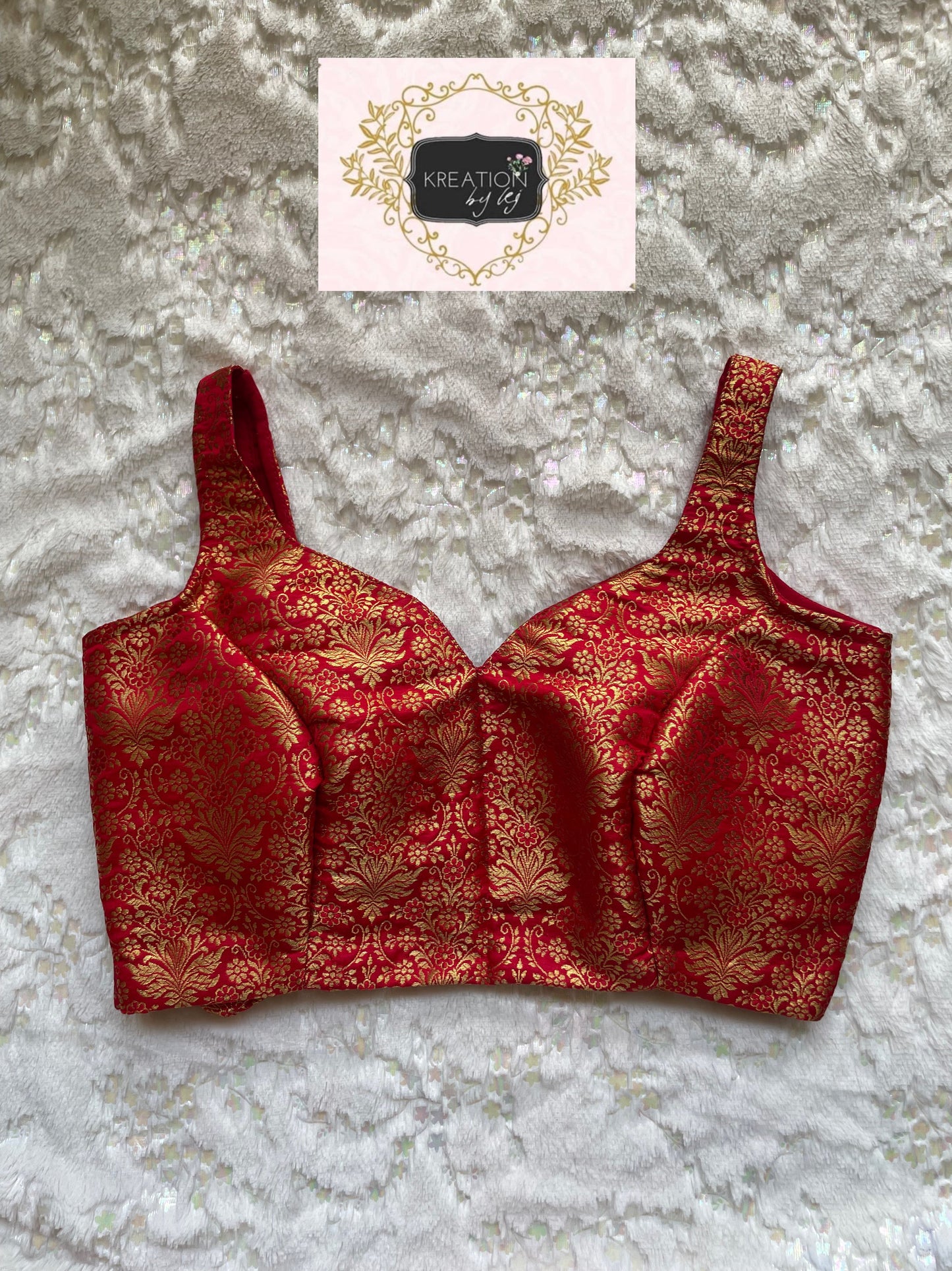 Red Brocade Dome Neck Blouse kreationbykj