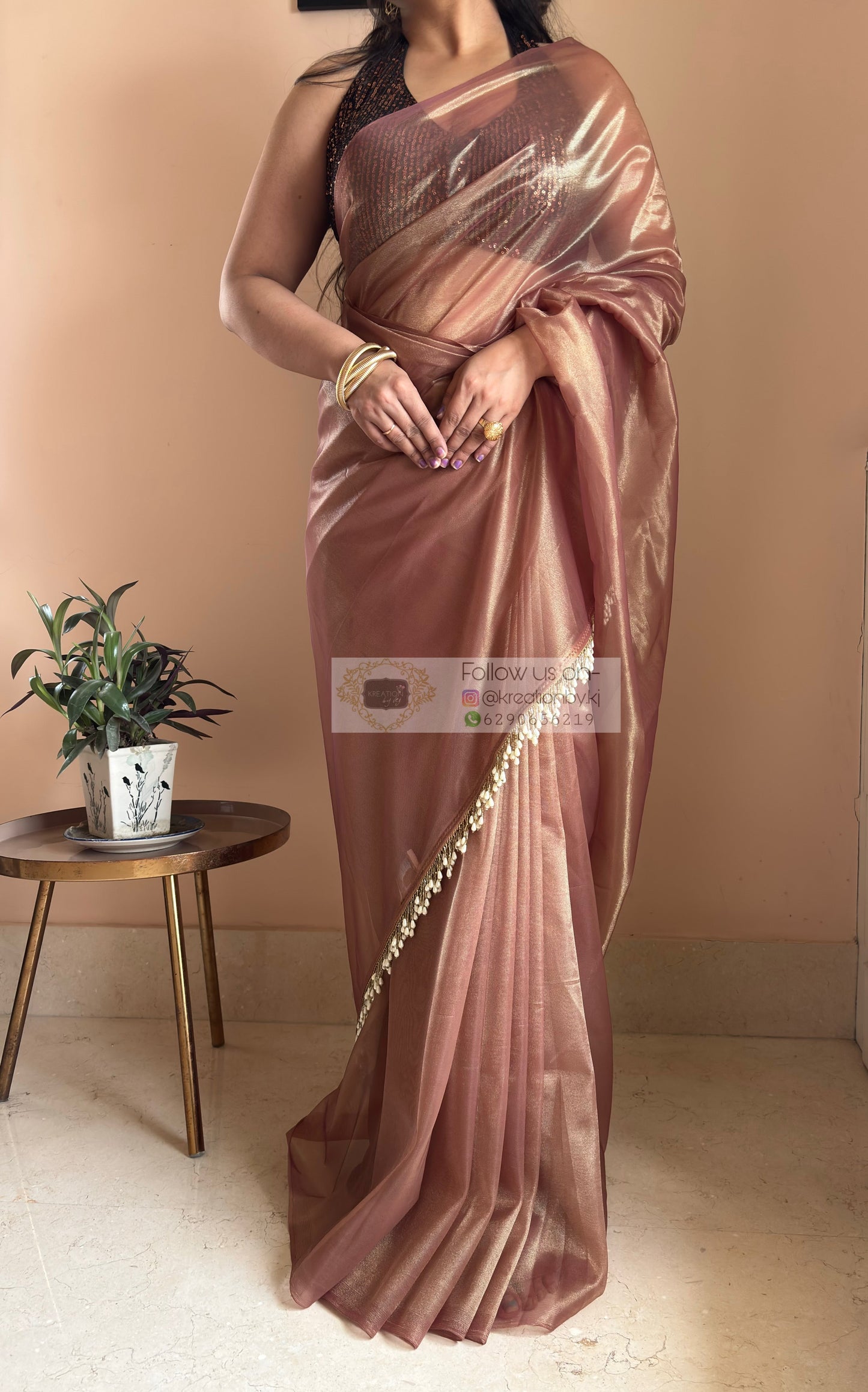 Cinnamon Dust Tissue Net Cocktail Saree kreationbykj