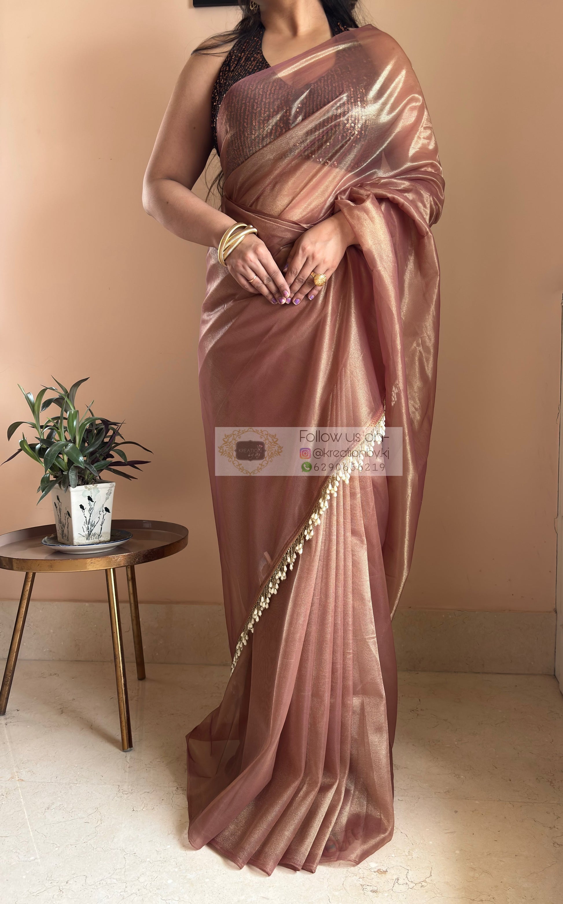 Cinnamon Dust Tissue Net Cocktail Saree kreationbykj