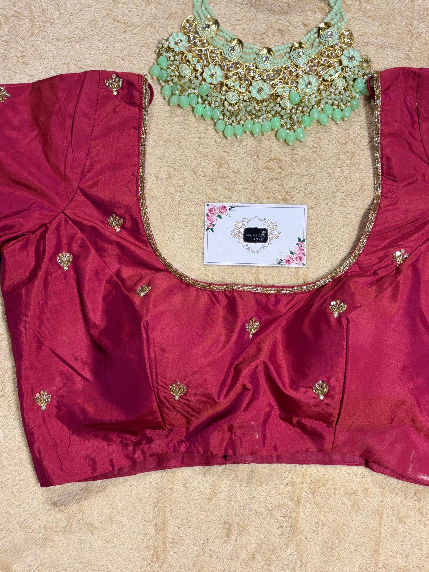 Magenta Bridal Silk Blouse With Zardosi Work kreationbykj