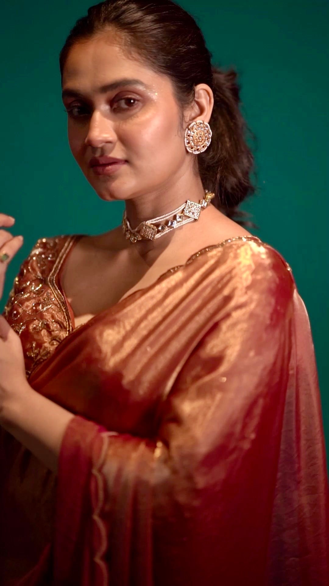 Rosato Metallic Shimmer Satin Cocktail Saree kreationbykj