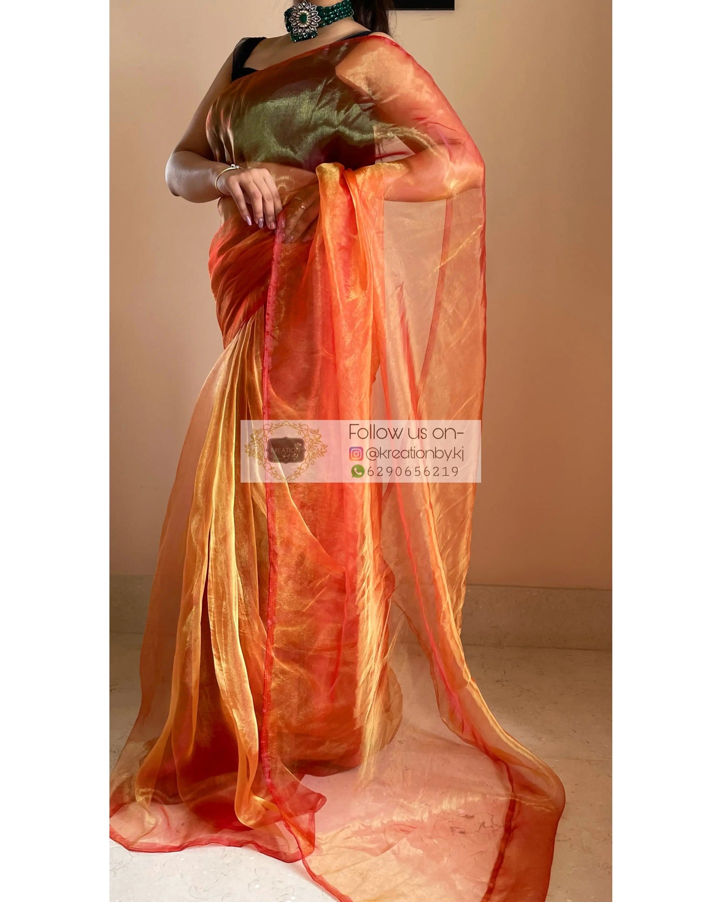 Marigold Glass Tissue Saree kreationbykj