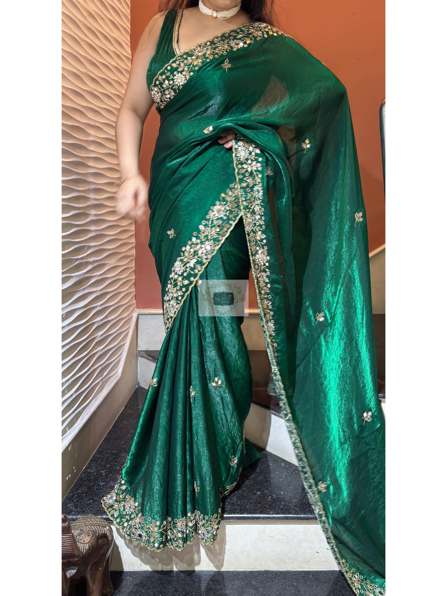 Forest Green Sheesh Mahal Saree