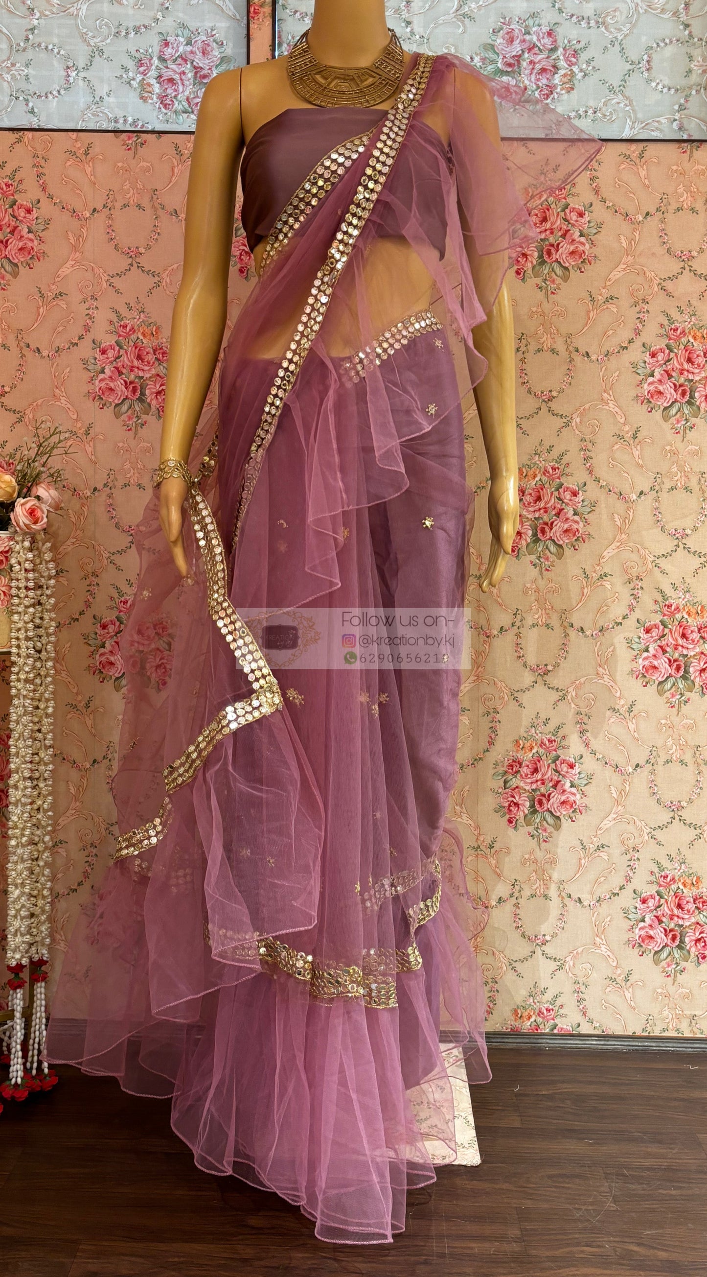 Heather Net Ruffles Saree kreationbykj