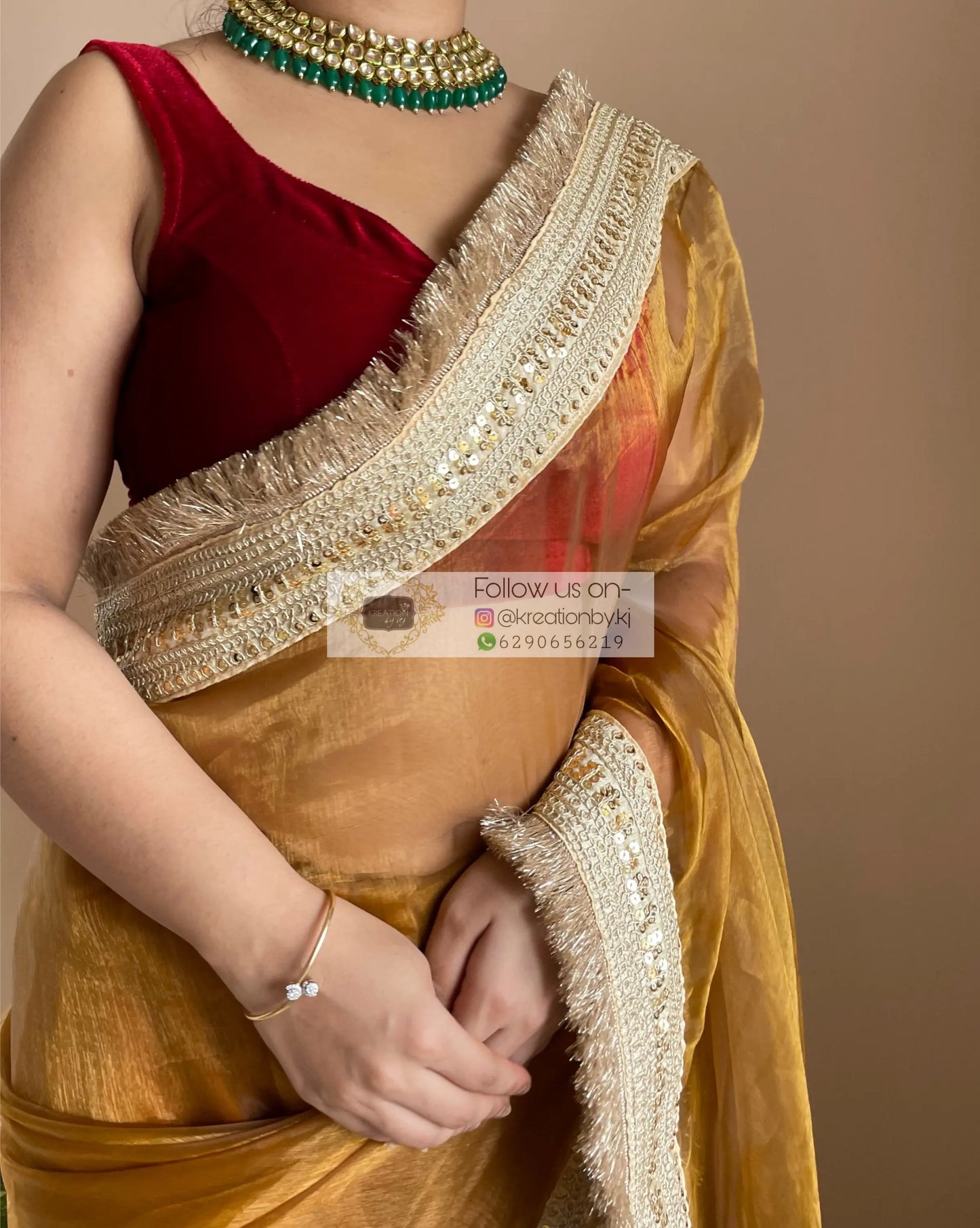 Ochre Glass Tissue Saree Banno Saree kreationbykj