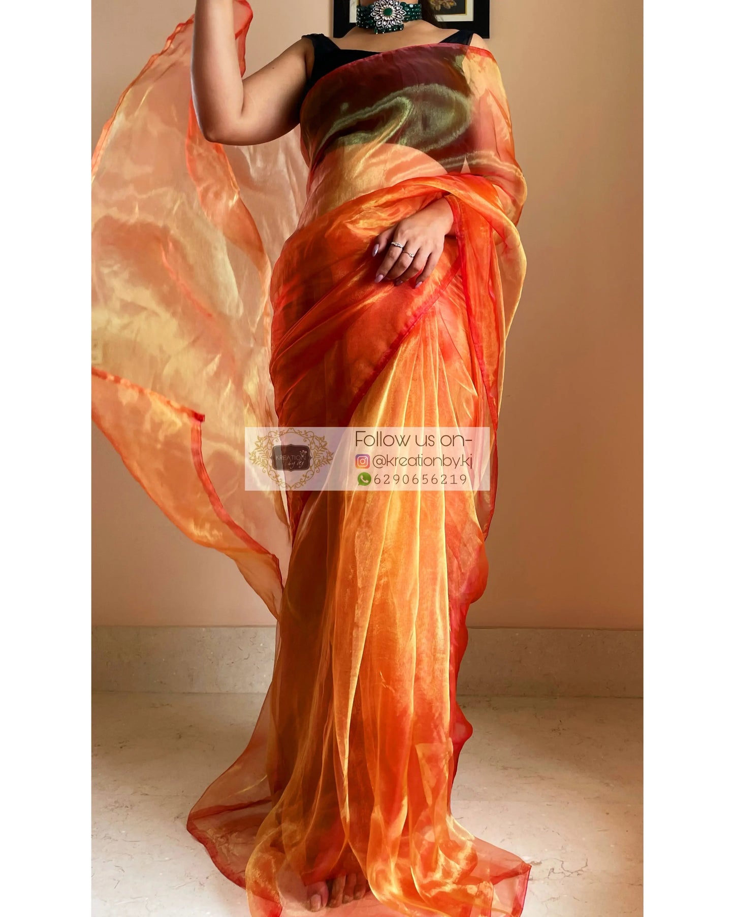 Marigold Glass Tissue Saree kreationbykj