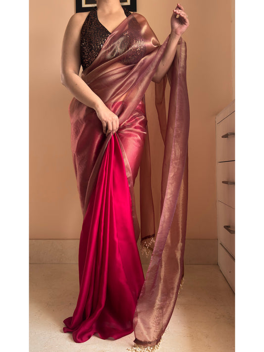 Cranberry Latte Tissue Crepe Saree