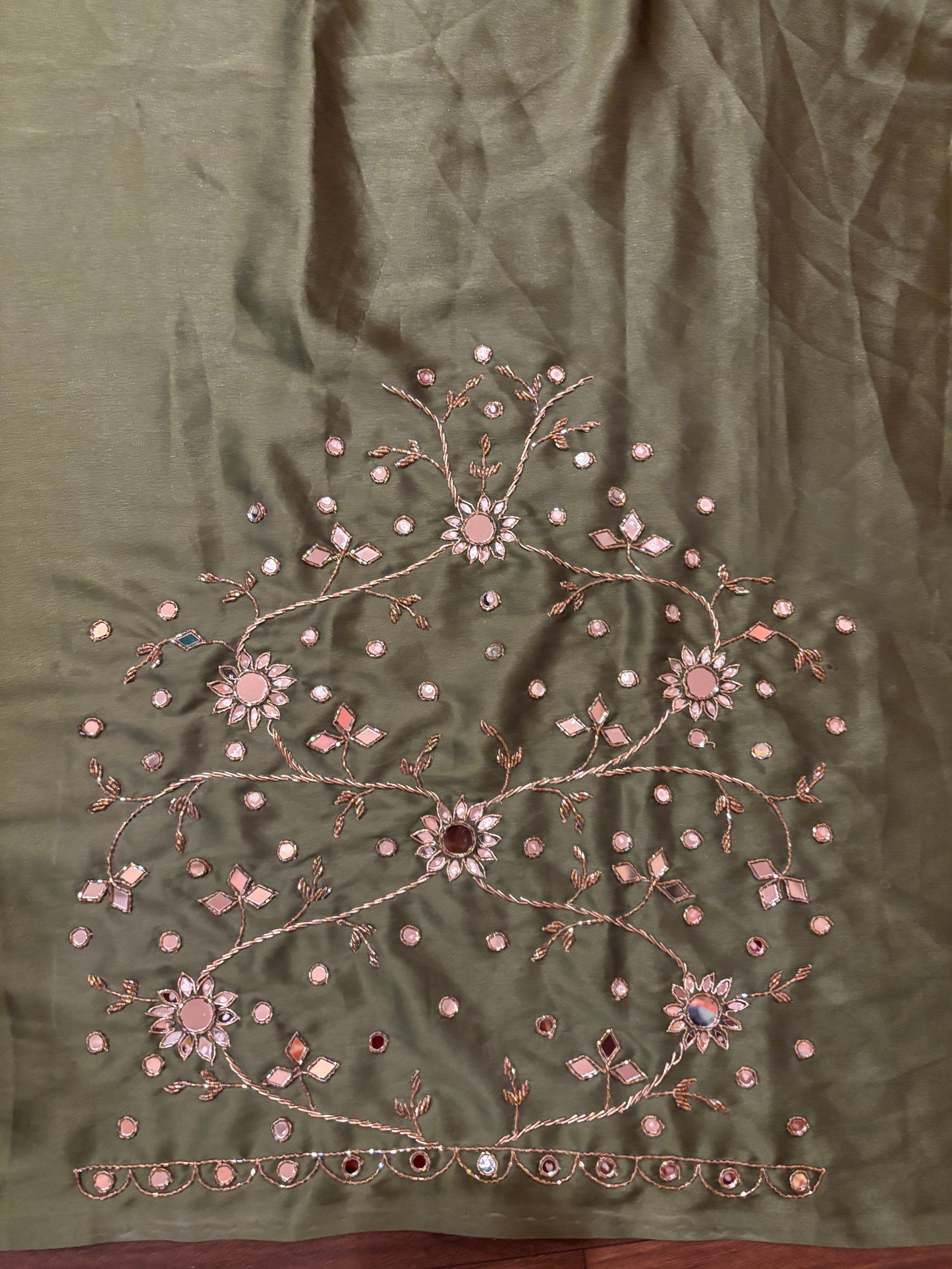 Pista Green Sheesh Mahal Mirror Work Saree kreationbykj