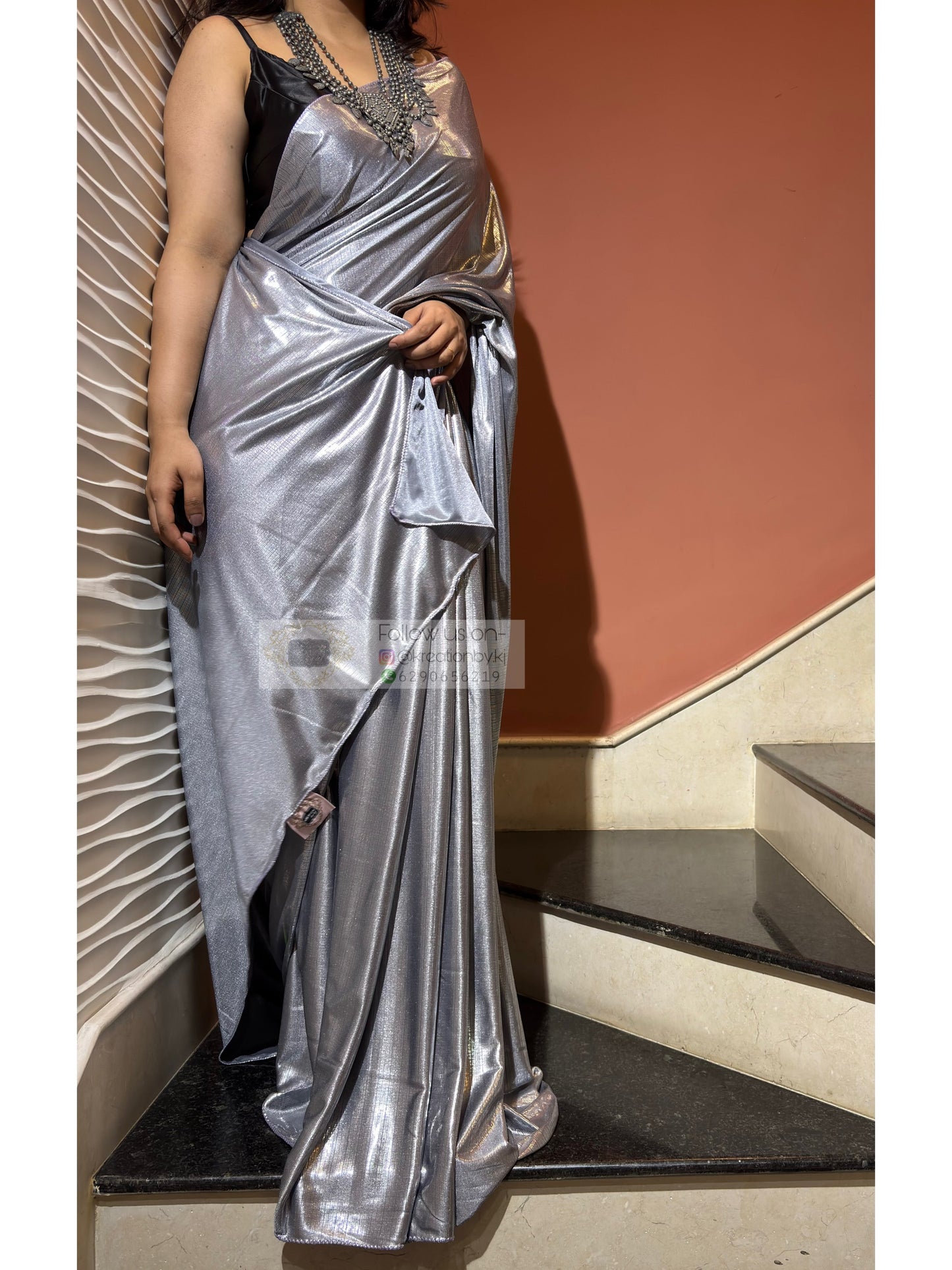 Silver Cocktail Saree kreationbykj