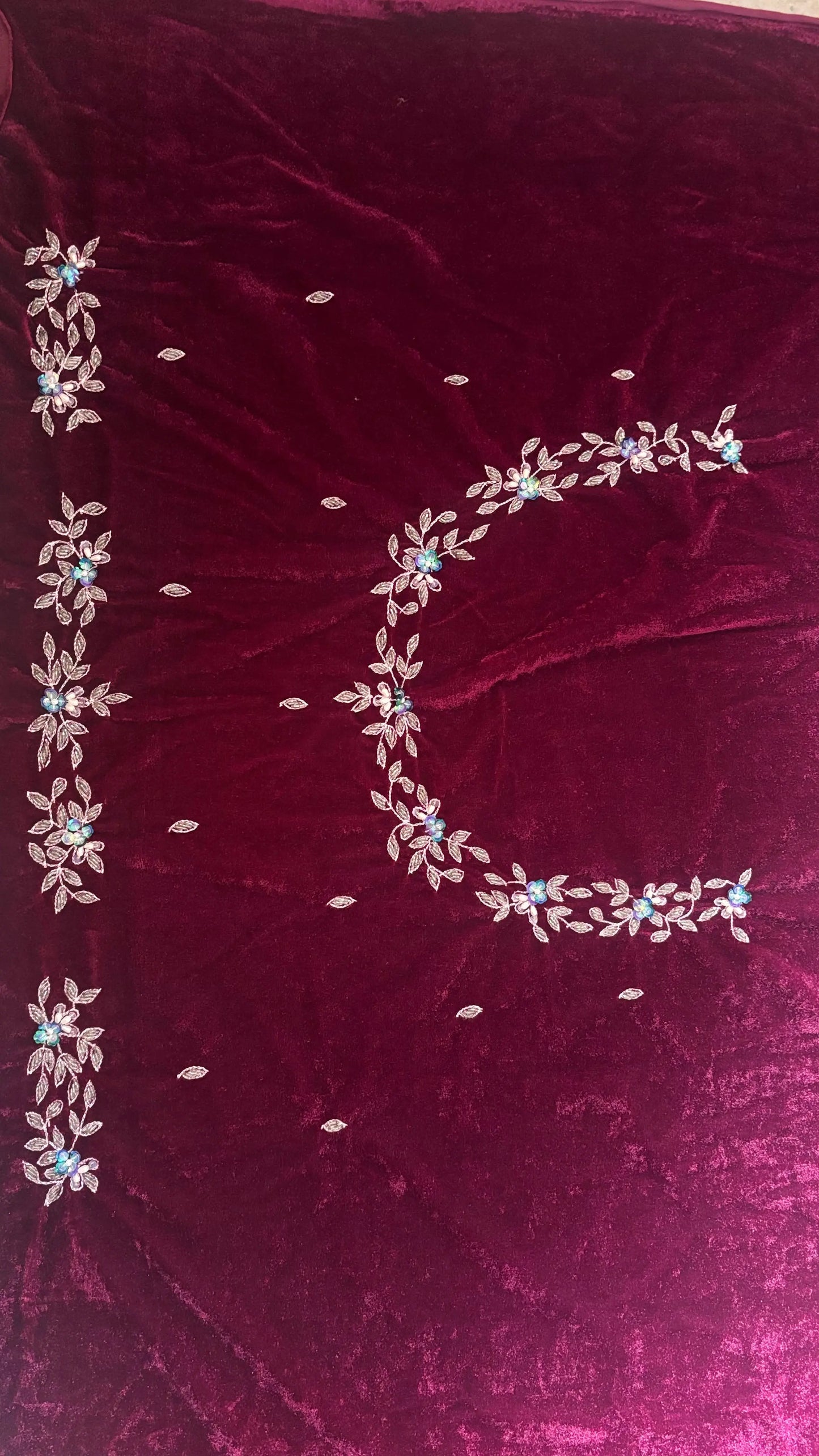 Purple Wine Velvet Chandani Saree with Cutdana Work Kreation by KJ