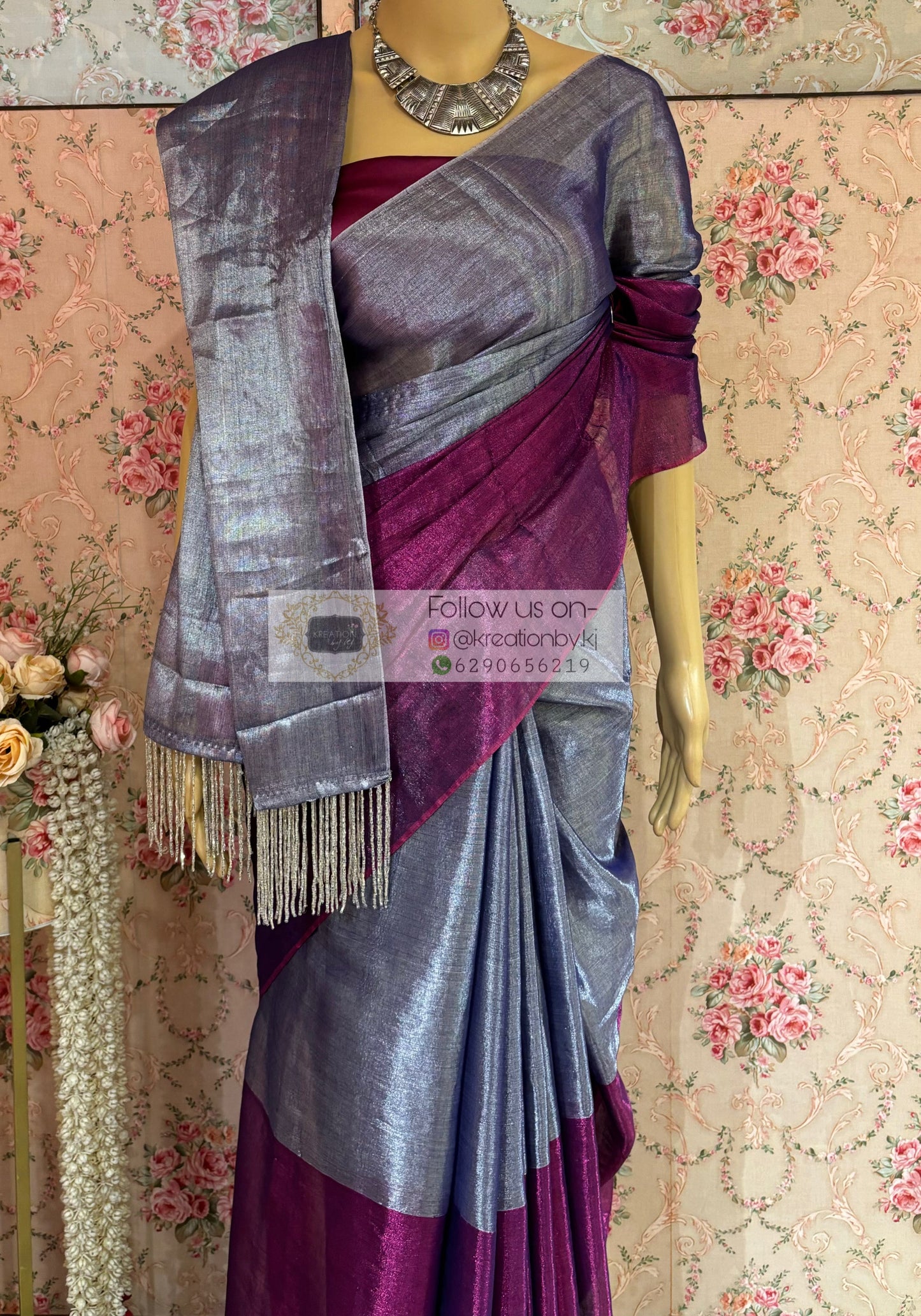 Jamun Gola Cotton Tissue Saree kreationbykj