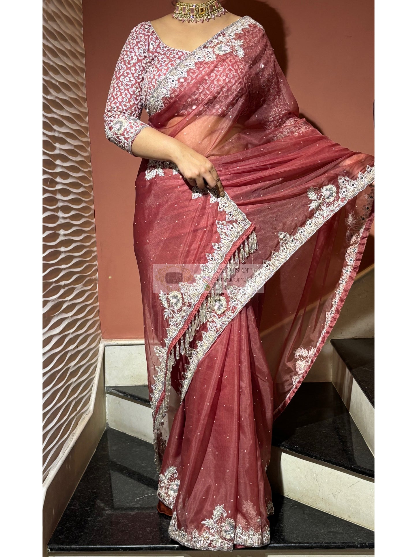 Pink bridal Saree kreationbykj