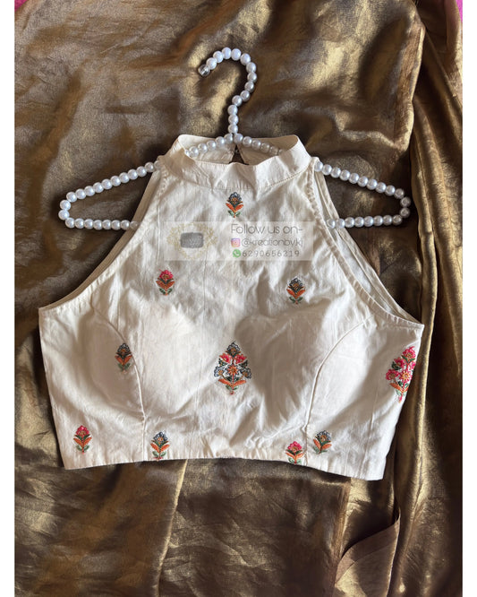 Off White Cotton Halter Blouse kreationbykj