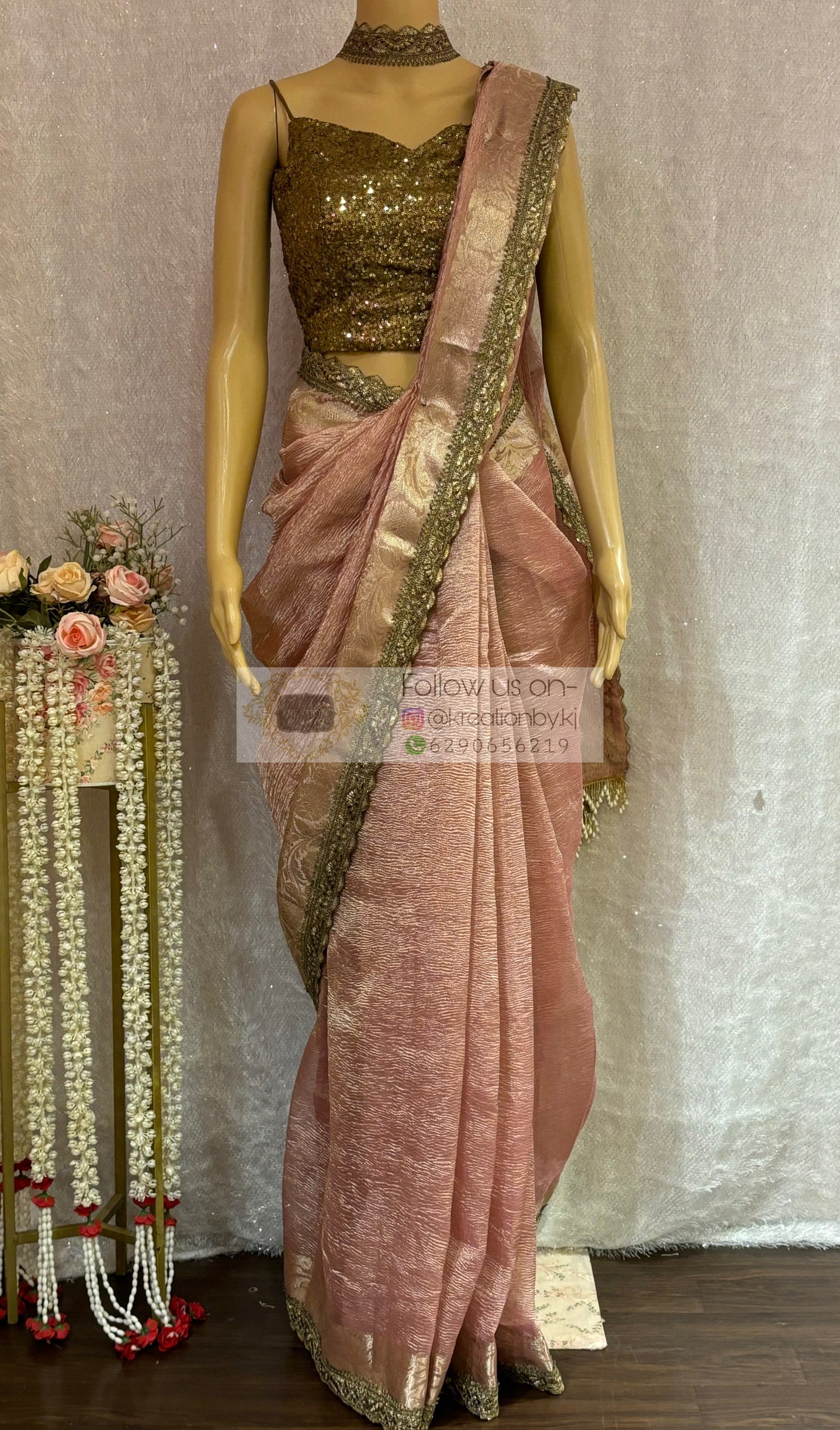 Onion Pink Designer Tissue Banarasi Saree kreationbykj