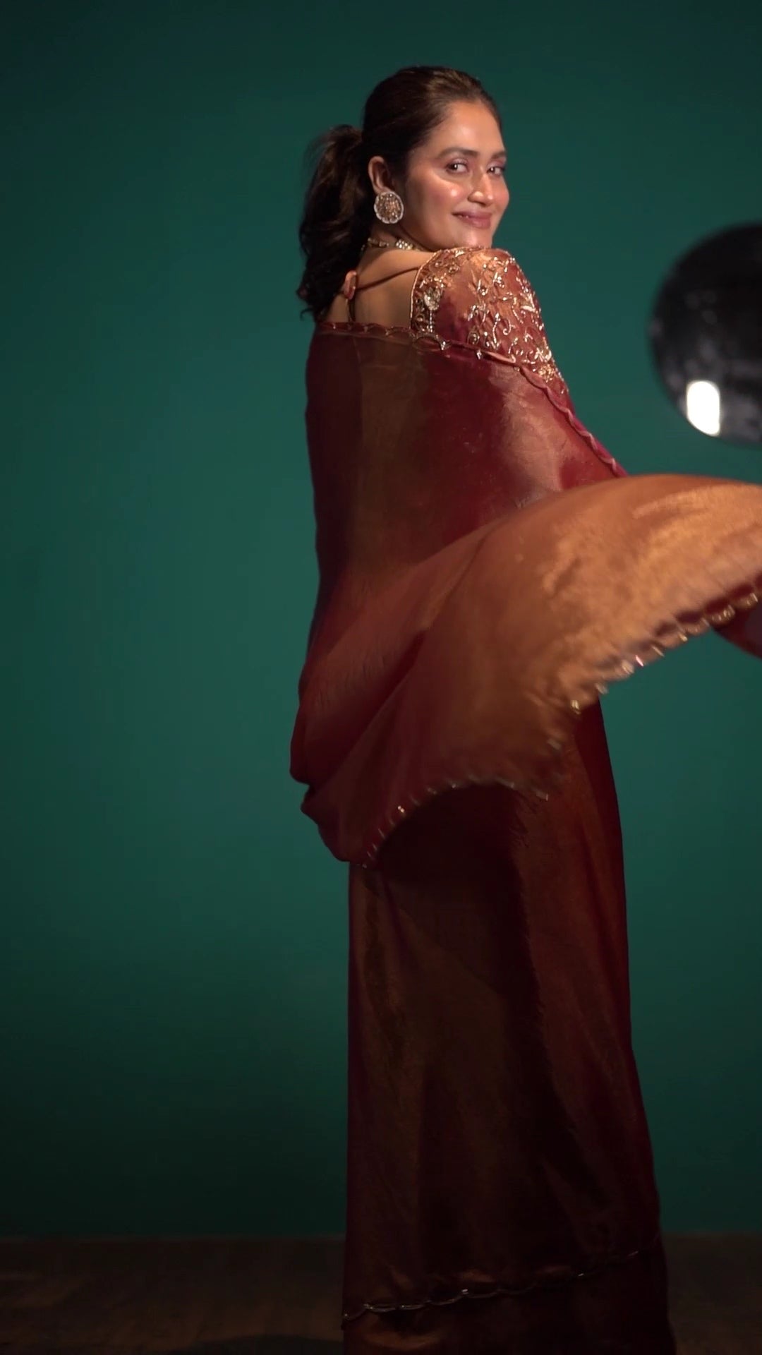 Rosato Metallic Shimmer Satin Cocktail Saree kreationbykj