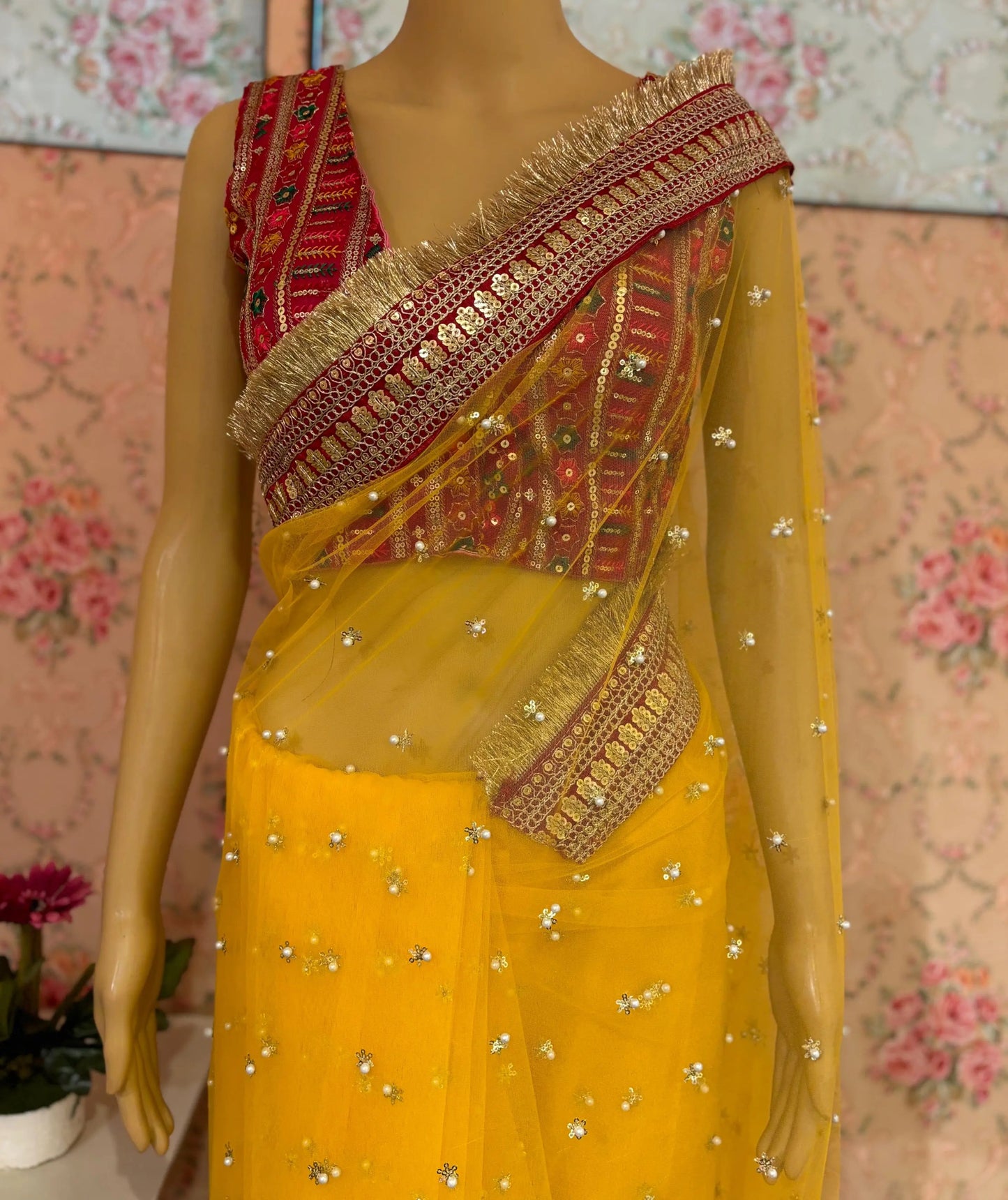 Yellow Jugnoo Banno Saree kreationbykj