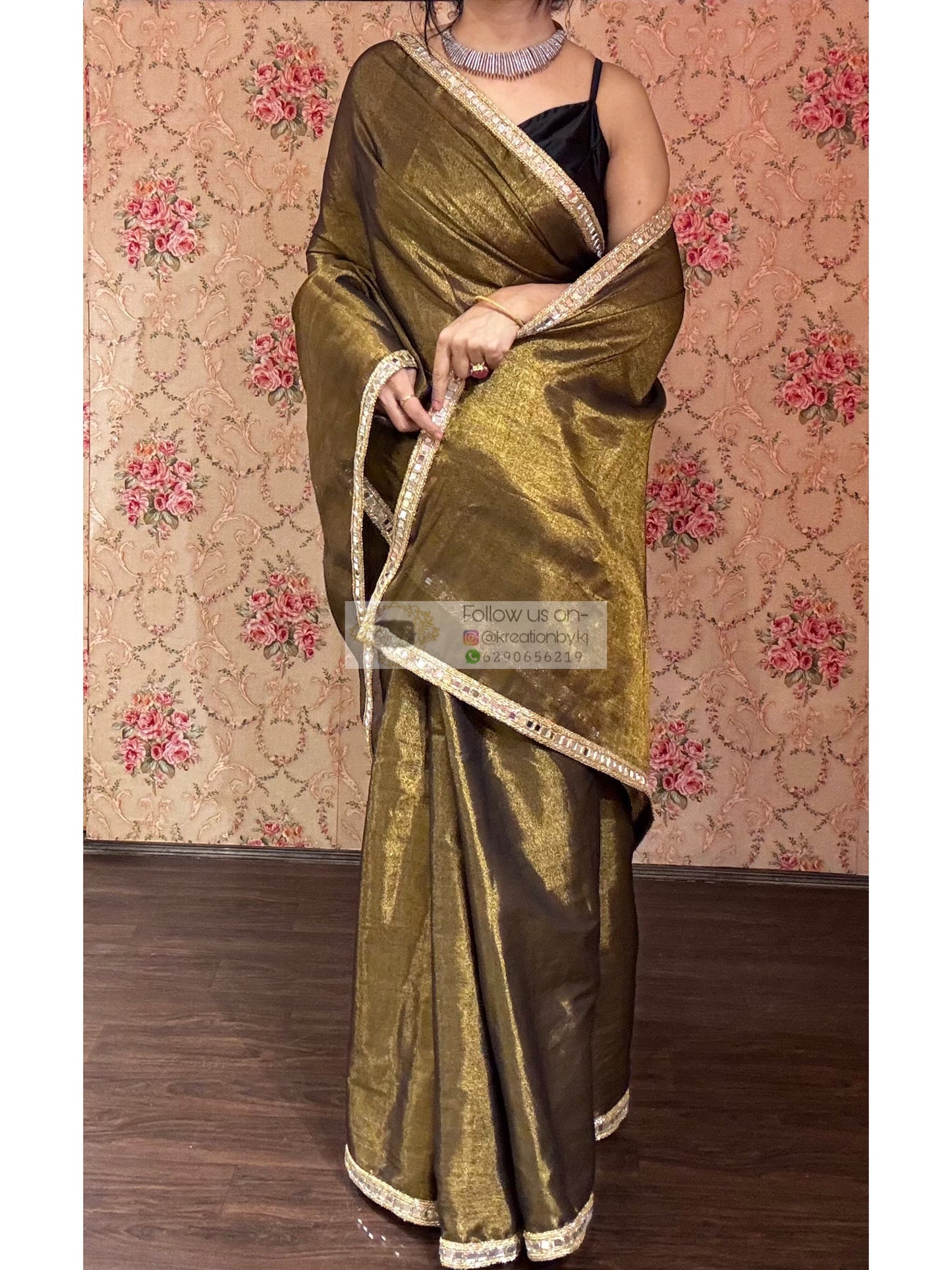 Black Tissue Mirage Saree Cut Mirror Border kreationbykj