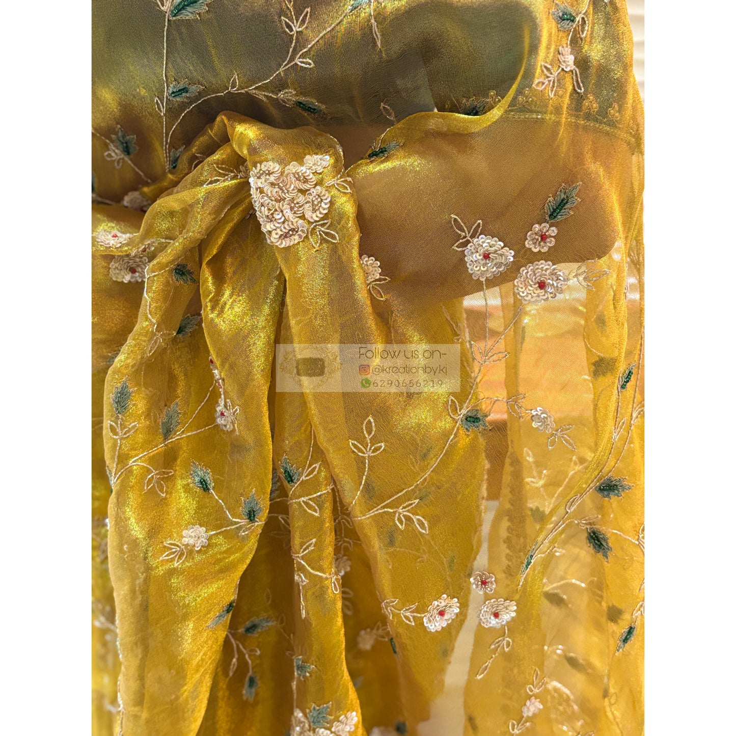 Luxe Golden Tissue Jaal Saree kreationbykj