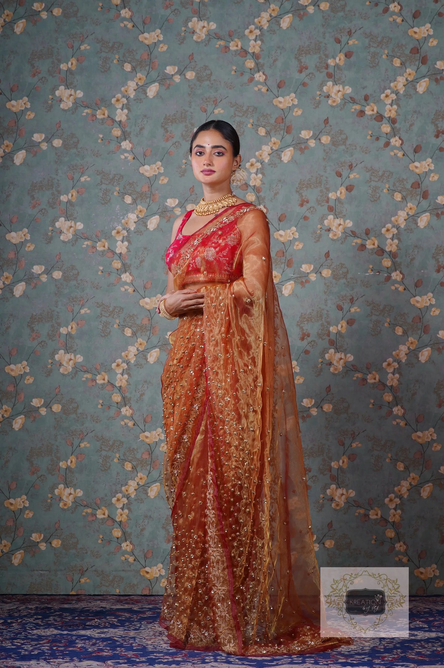 Liquid Gold Glass Tissue Badan Pe Sitare Saree kreationbykj