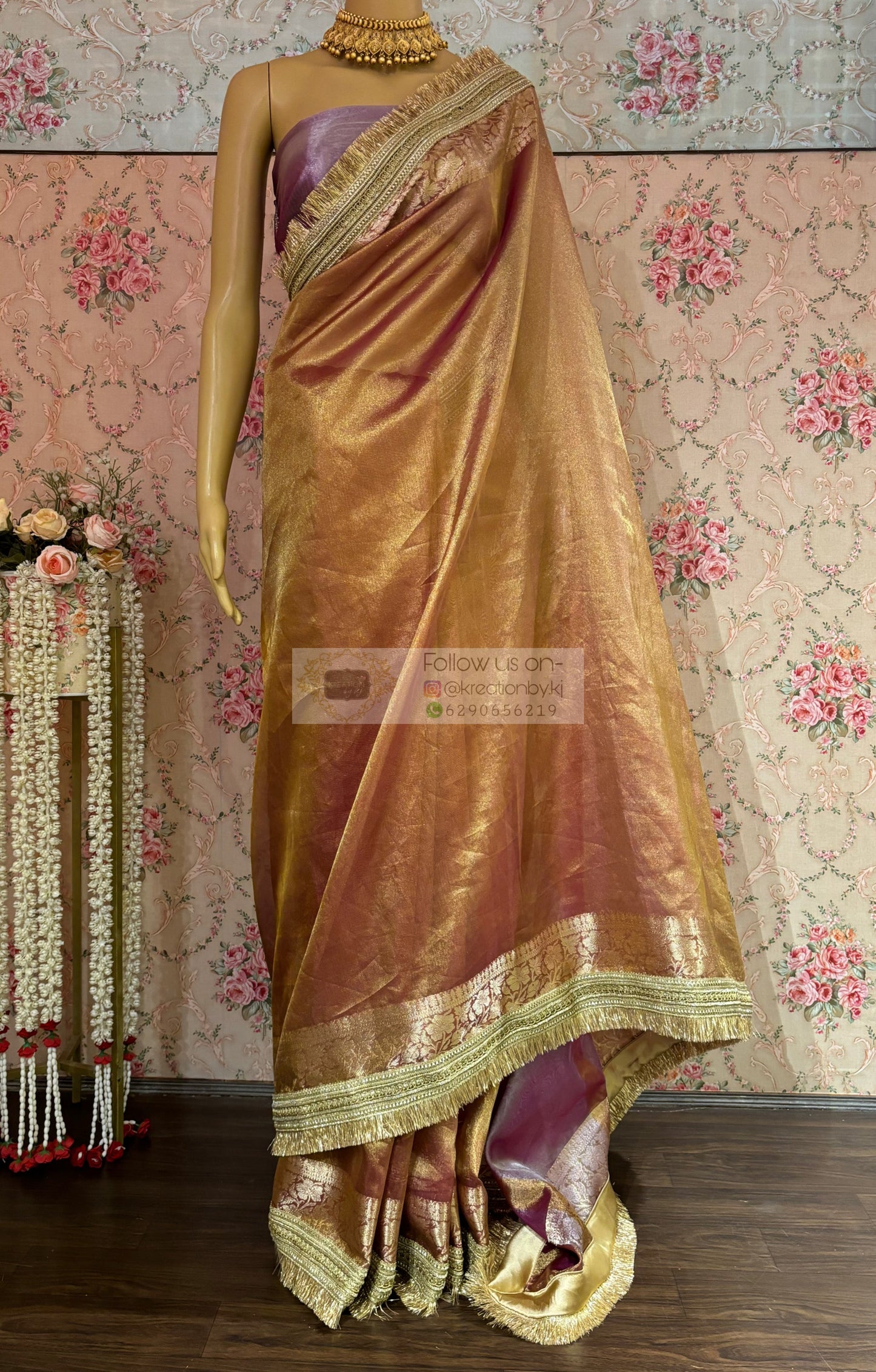 Rose Gold Tissue Banarasi Banno Saree kreationbykj