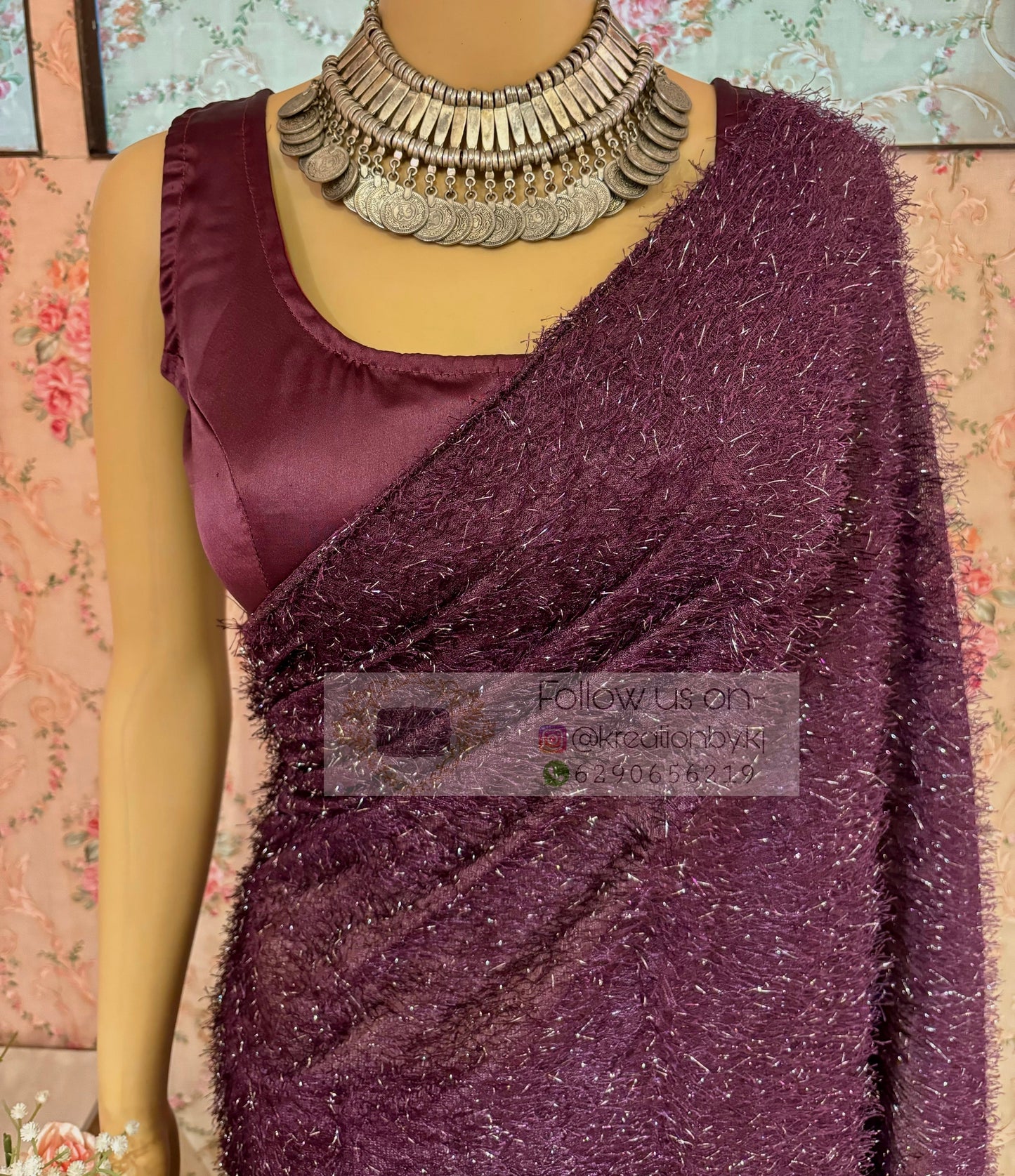 Mariana Wine Fur Saree kreationbykj