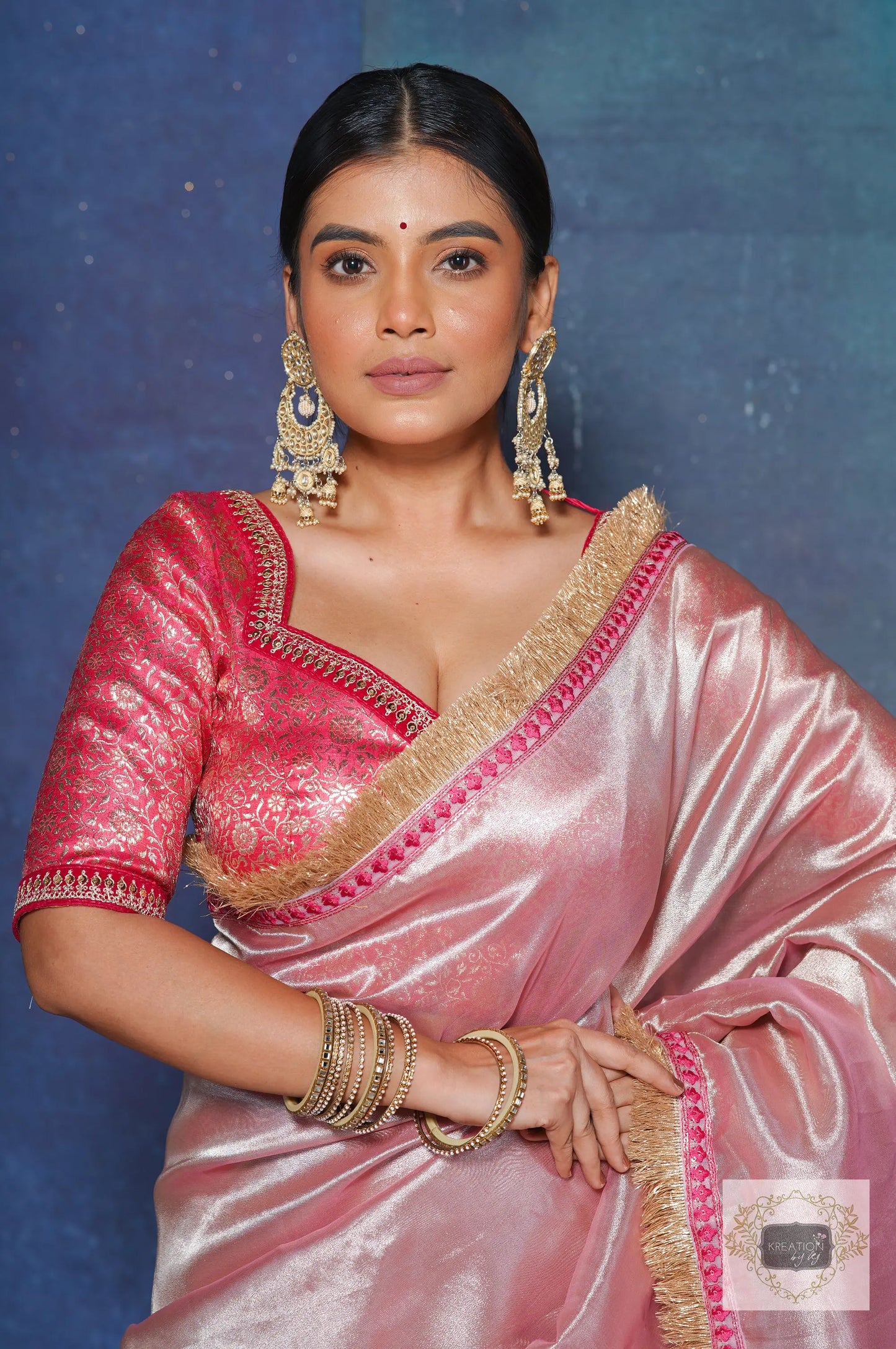 Pink Tissue Banno Saree for Festive Look kreationbykj