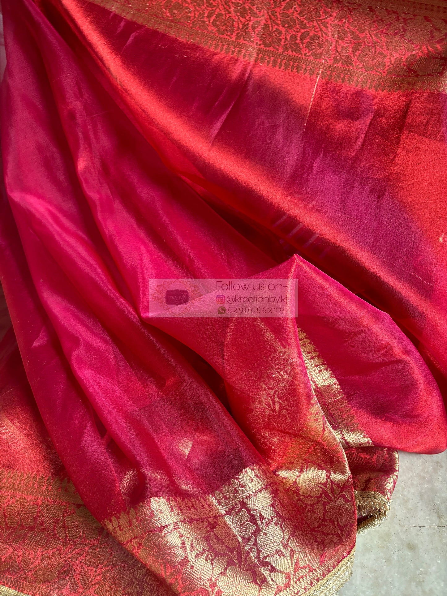 Cherry Red Designer Tissue Silk Banarasi Saree kreationbykj
