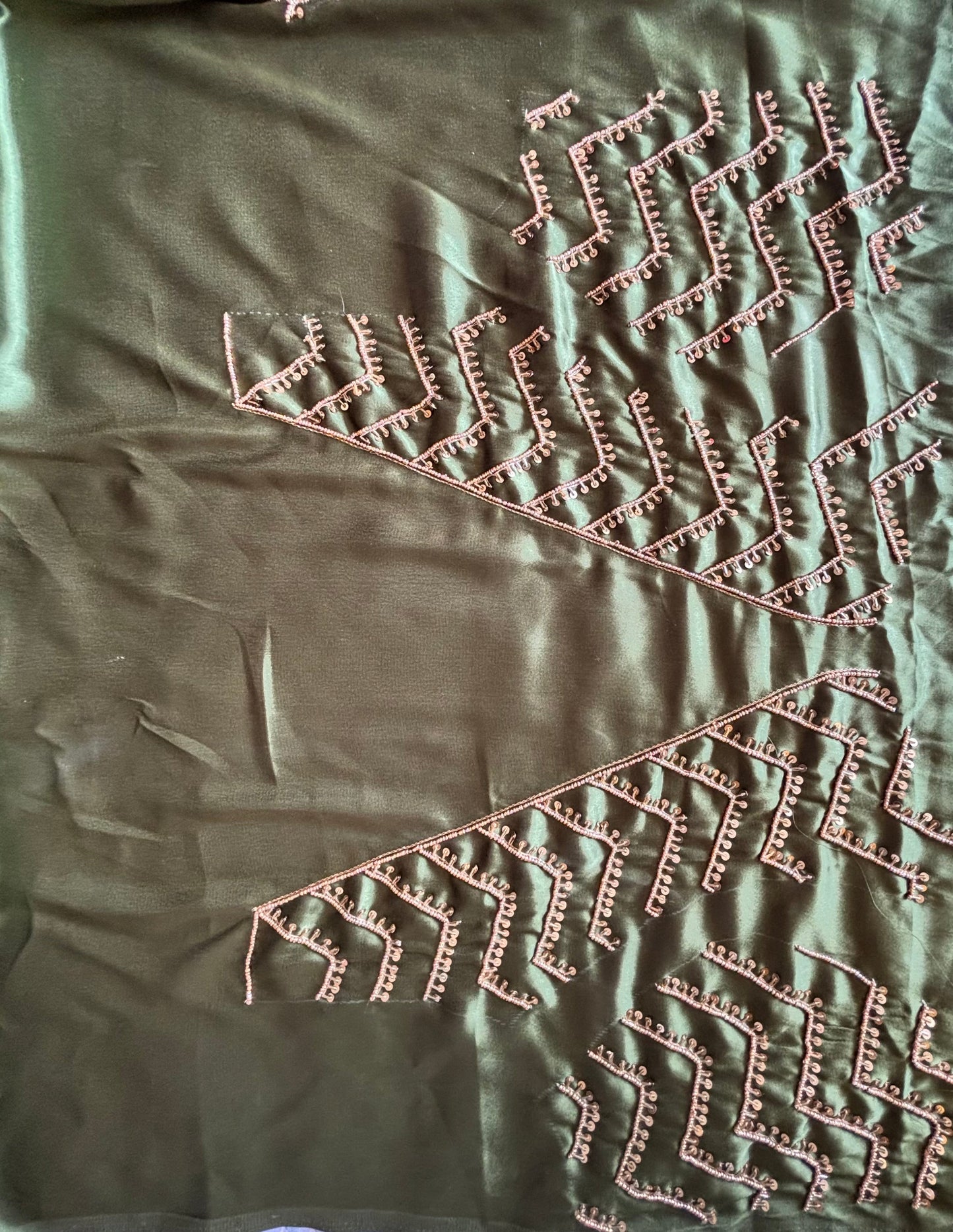Military Green Chaudhvin ka Chand Saree for Wedding Kreation by KJ