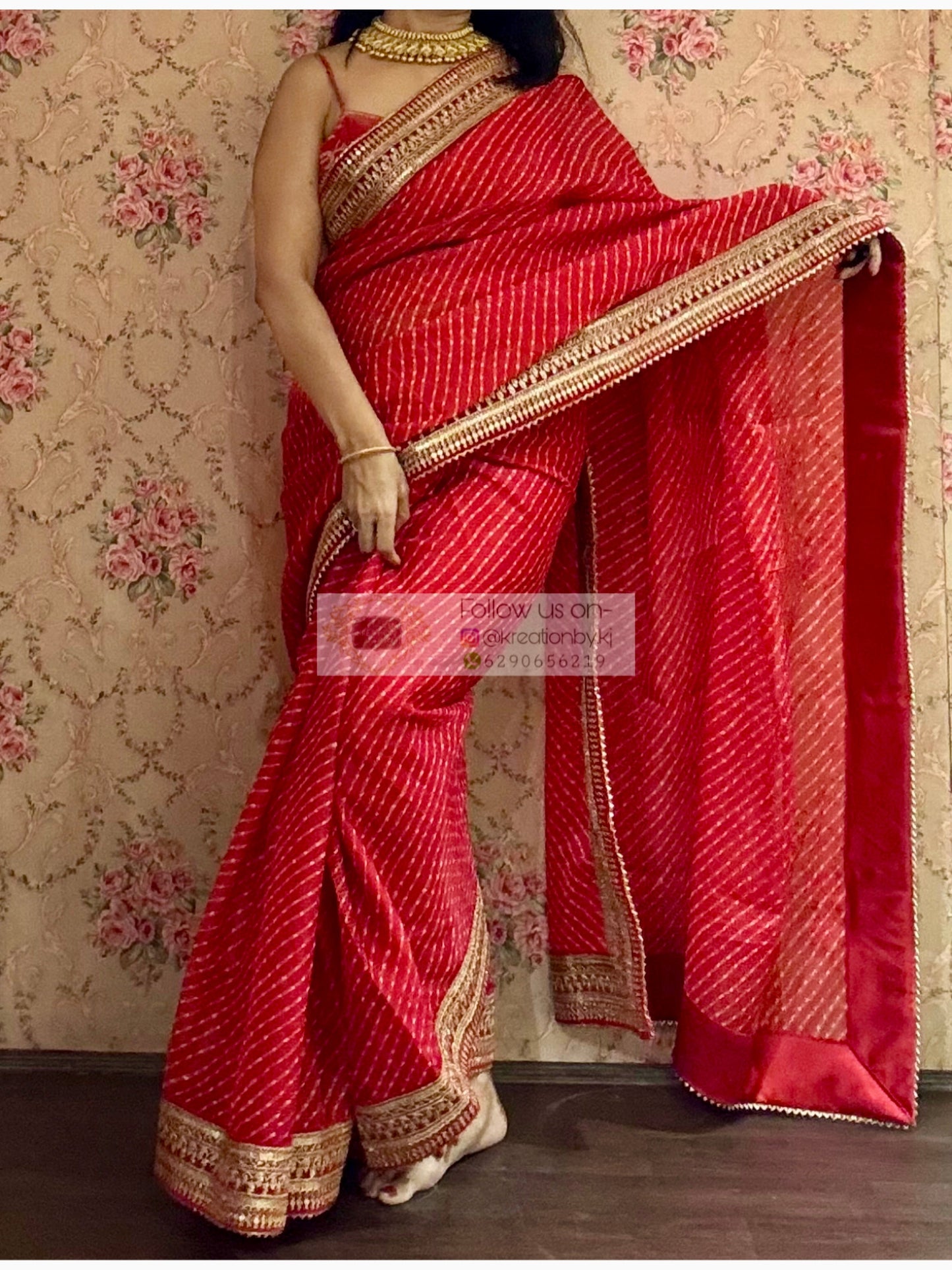 Red Kota Saree with Red Border for Wedding kreationbykj