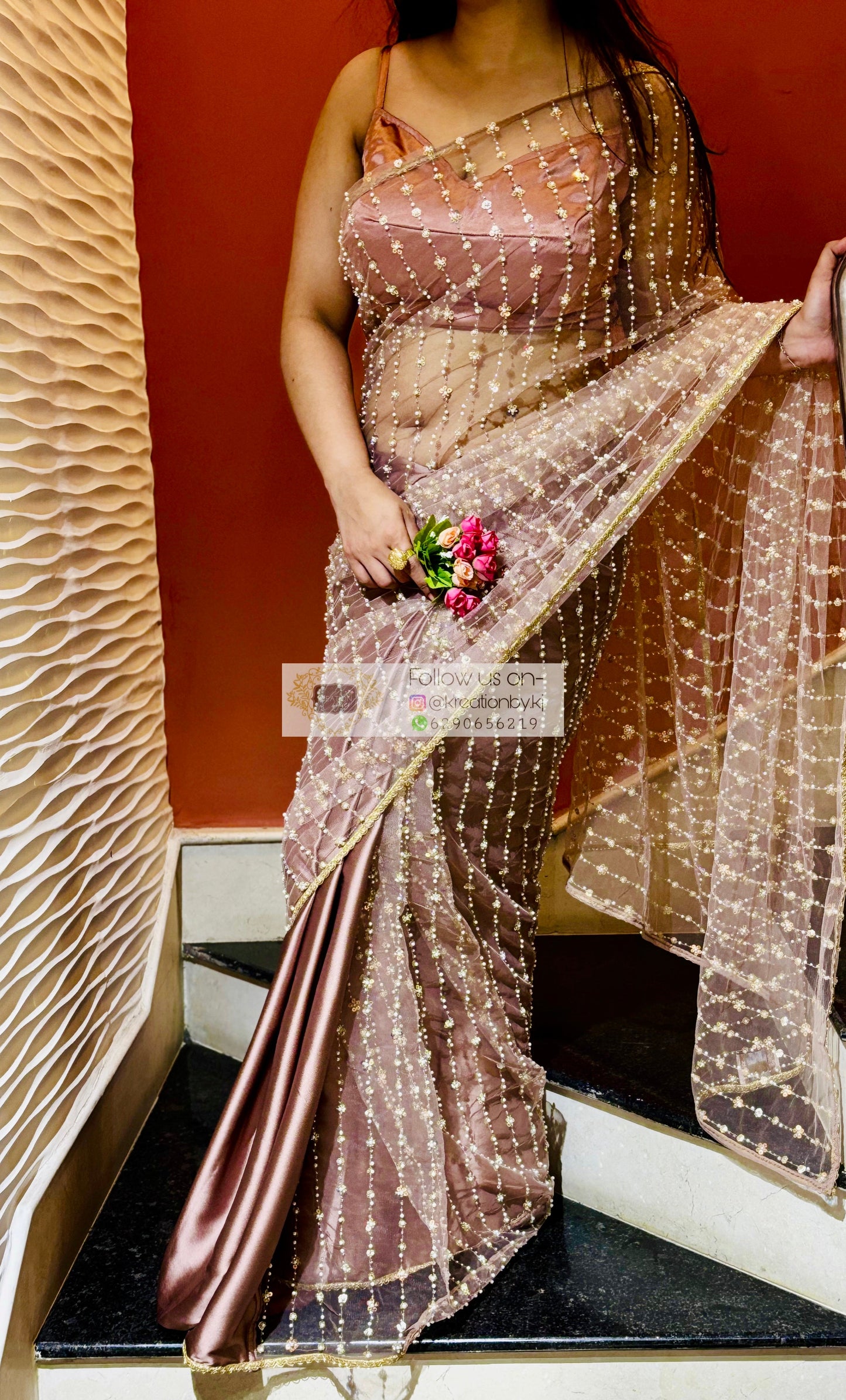 Rose Gold Glitter in the Sky Saree kreationbykj