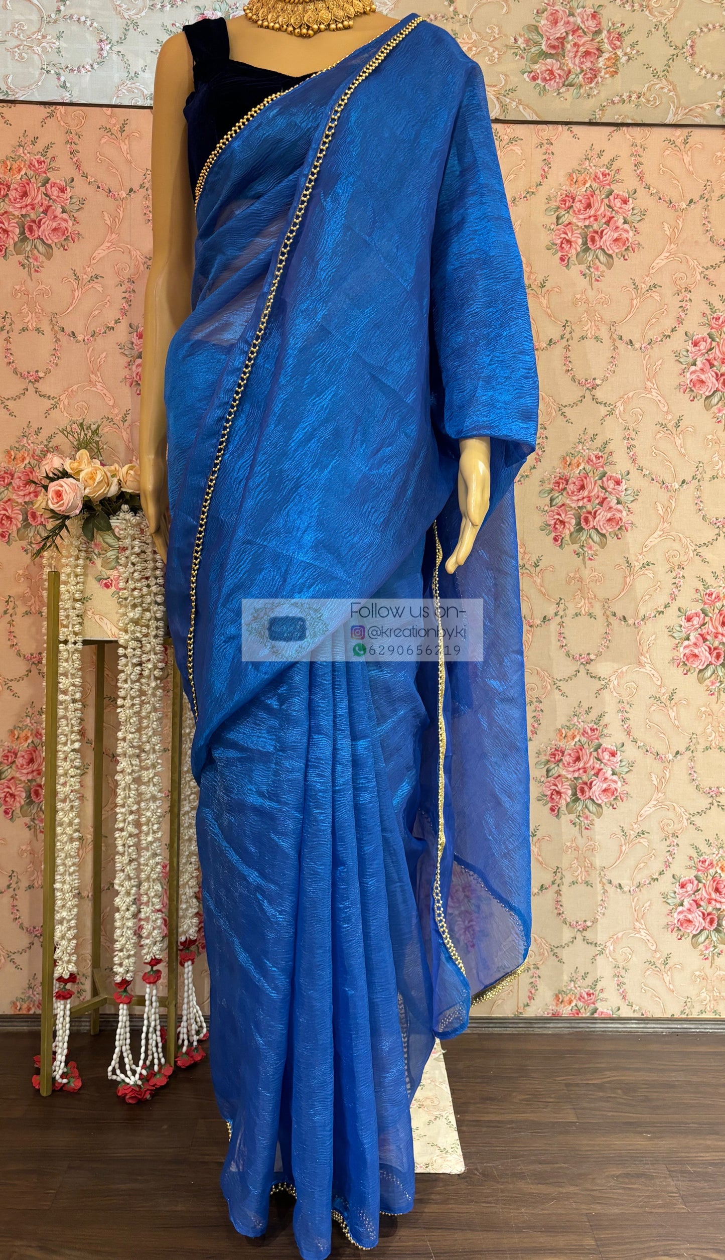 Blue Crushed Tissue Saree kreationbykj