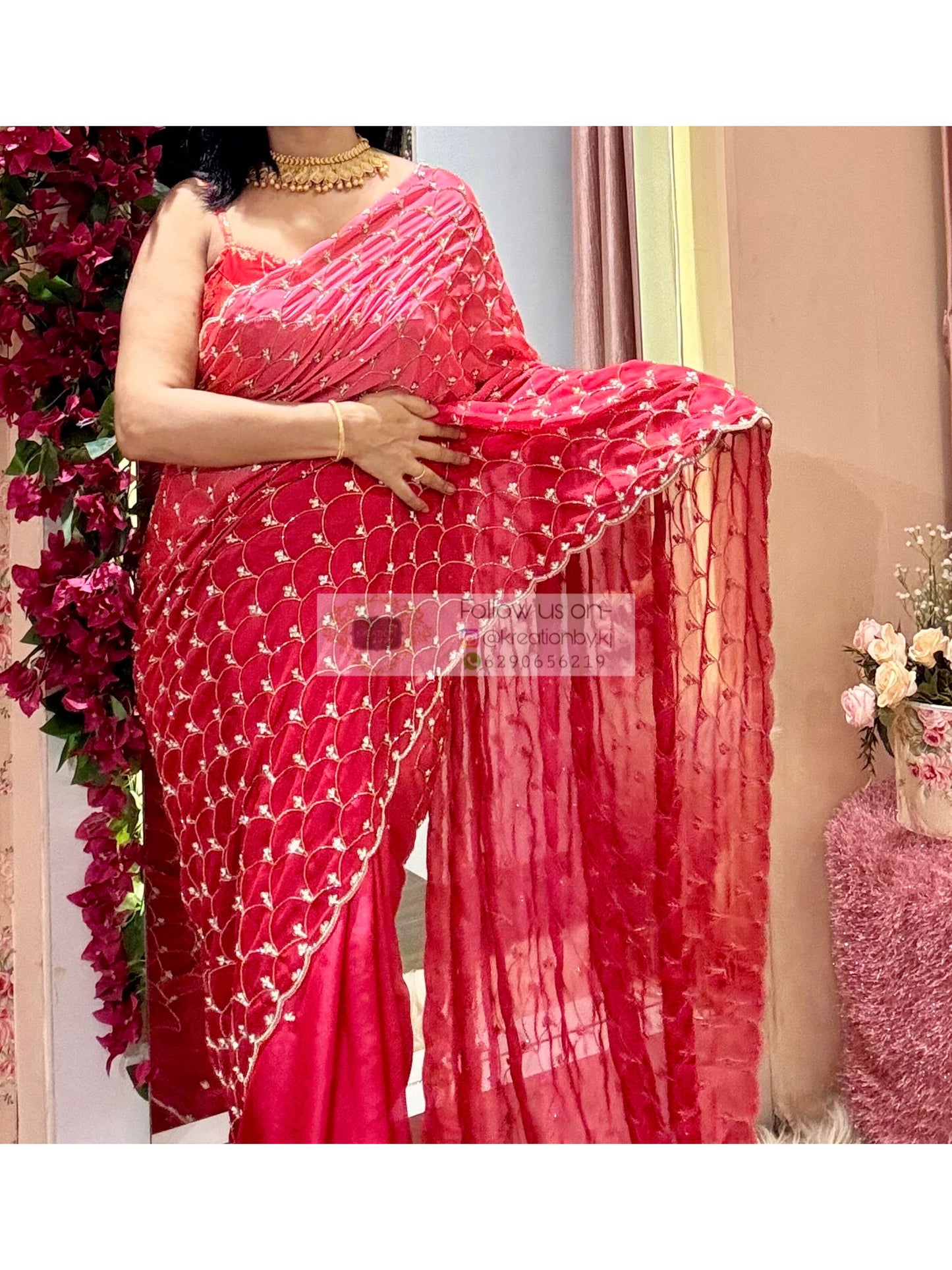Barbie Pink Ombré Mehraab Jaal Saree kreationbykj