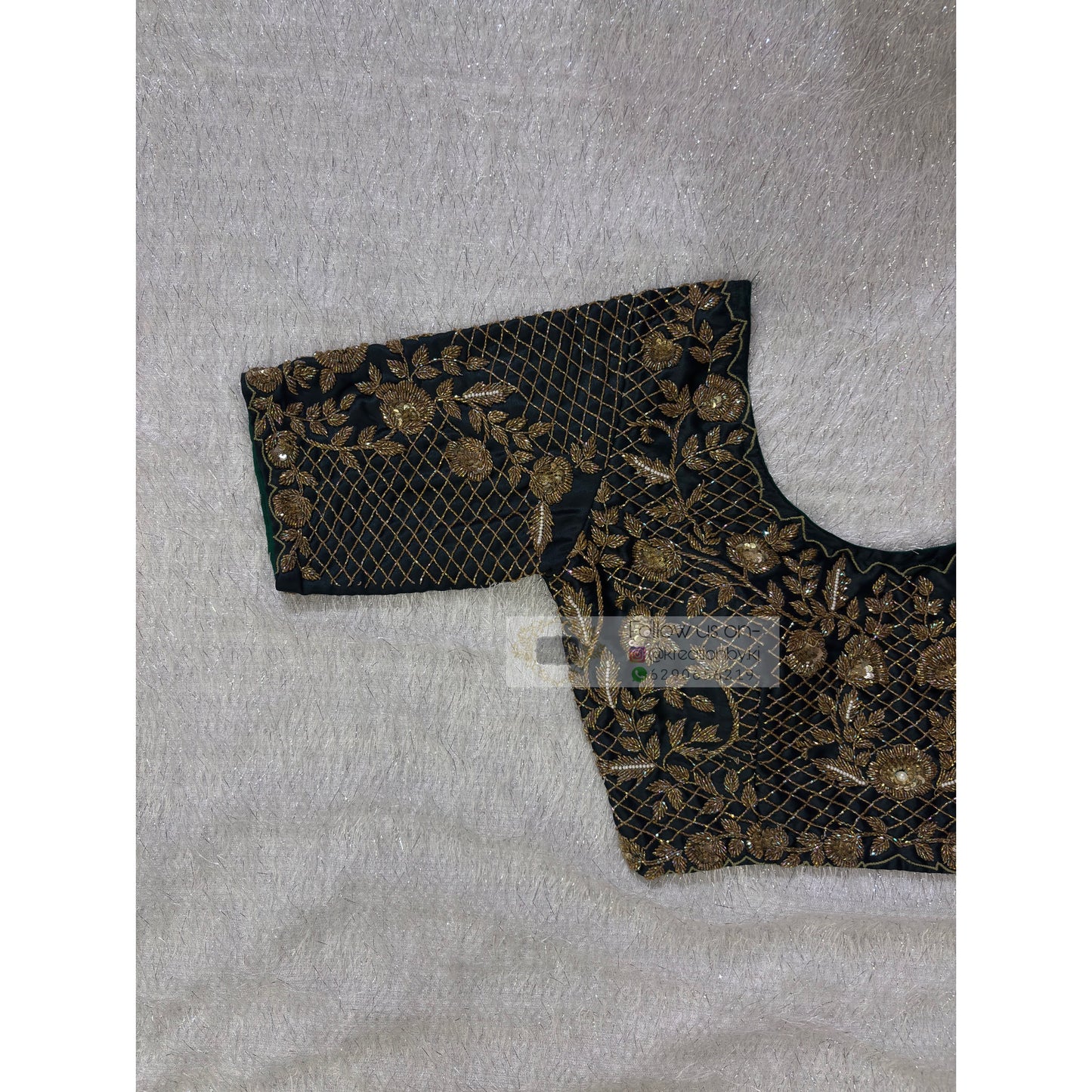 Dark Green Floral Bridal Cutdana Jaal Blouse Piece kreationbykj