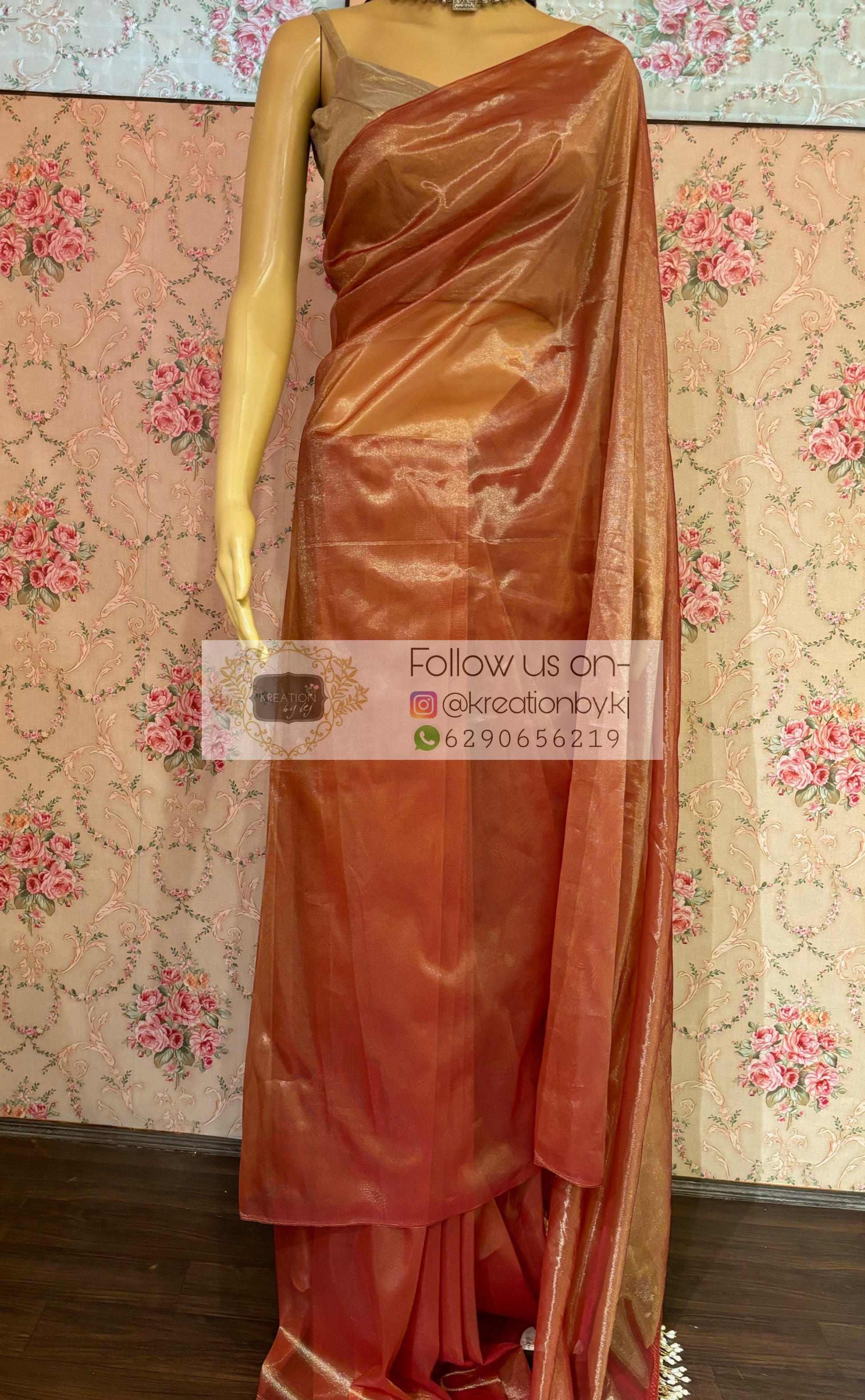 Caramel Tissue Net Cocktail Saree kreationbykj