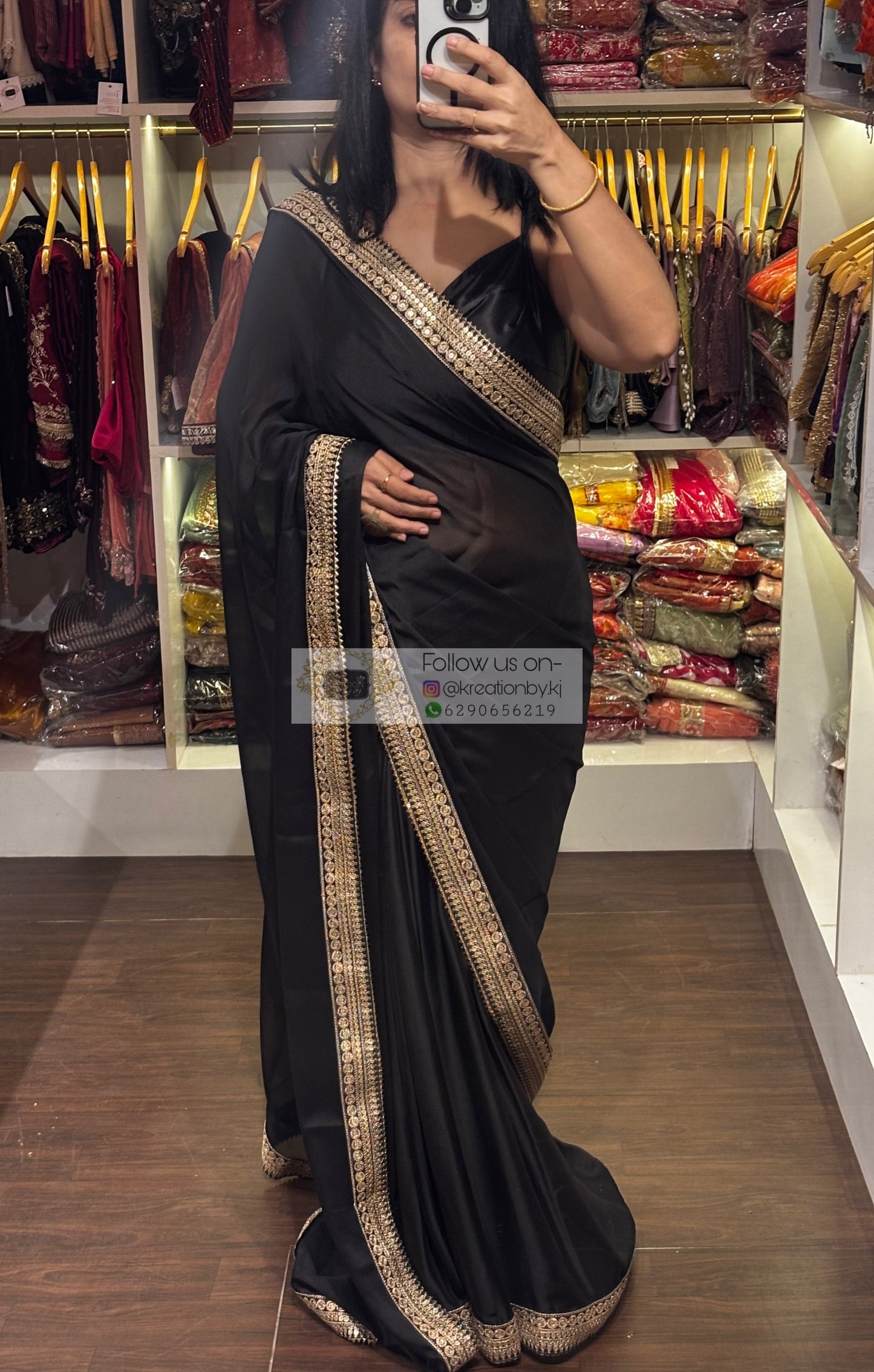 Black Georgette Cocktail Saree kreationbykj