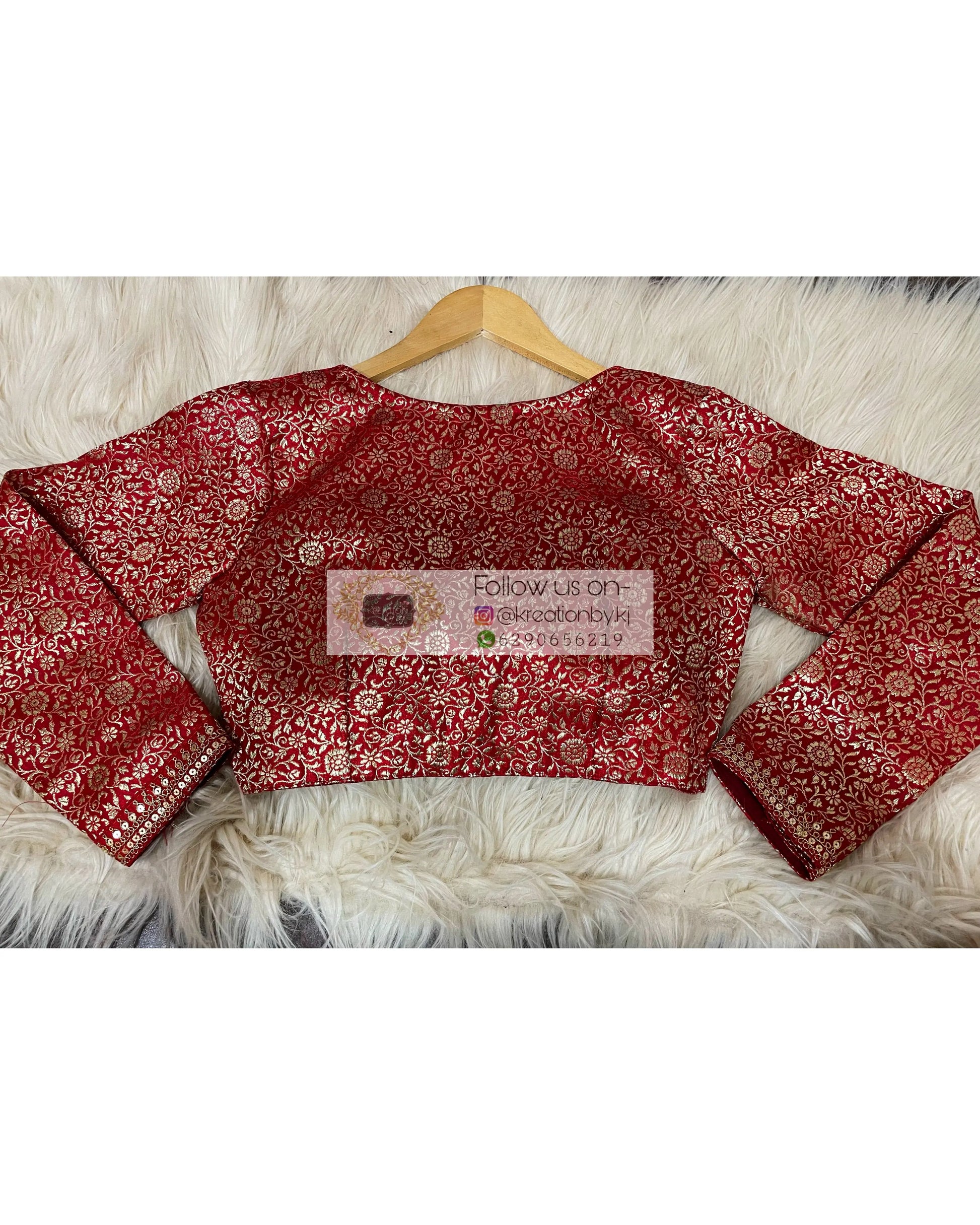 Maroon Brocade Full Sleeve Blouse kreationbykj
