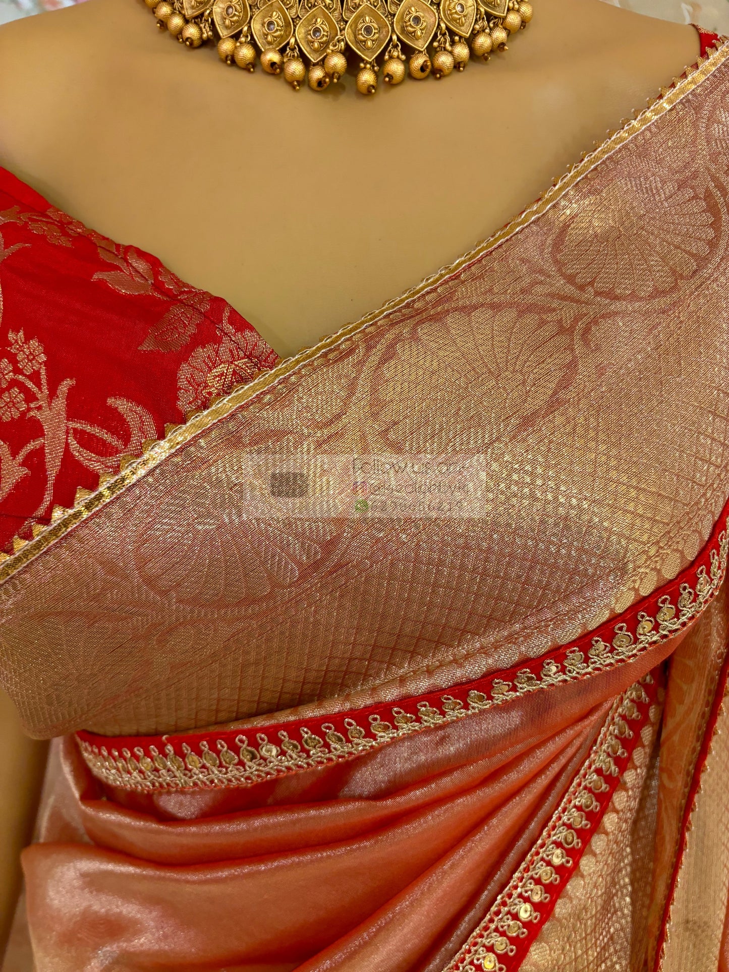 Peach Banarasi Tissue Saree kreationbykj