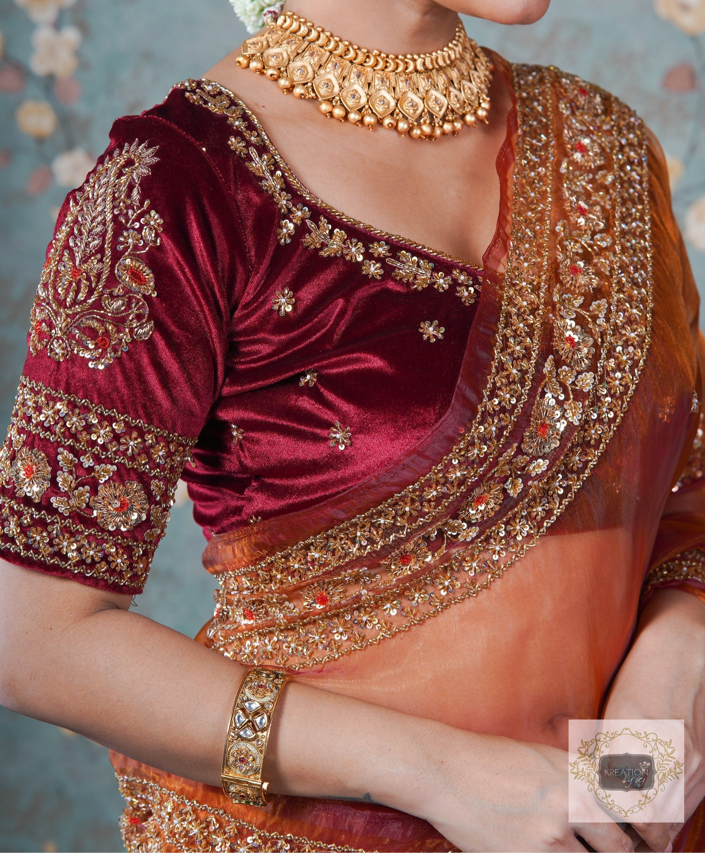 Burgundy Velvet Bridal Blouse kreationbykj